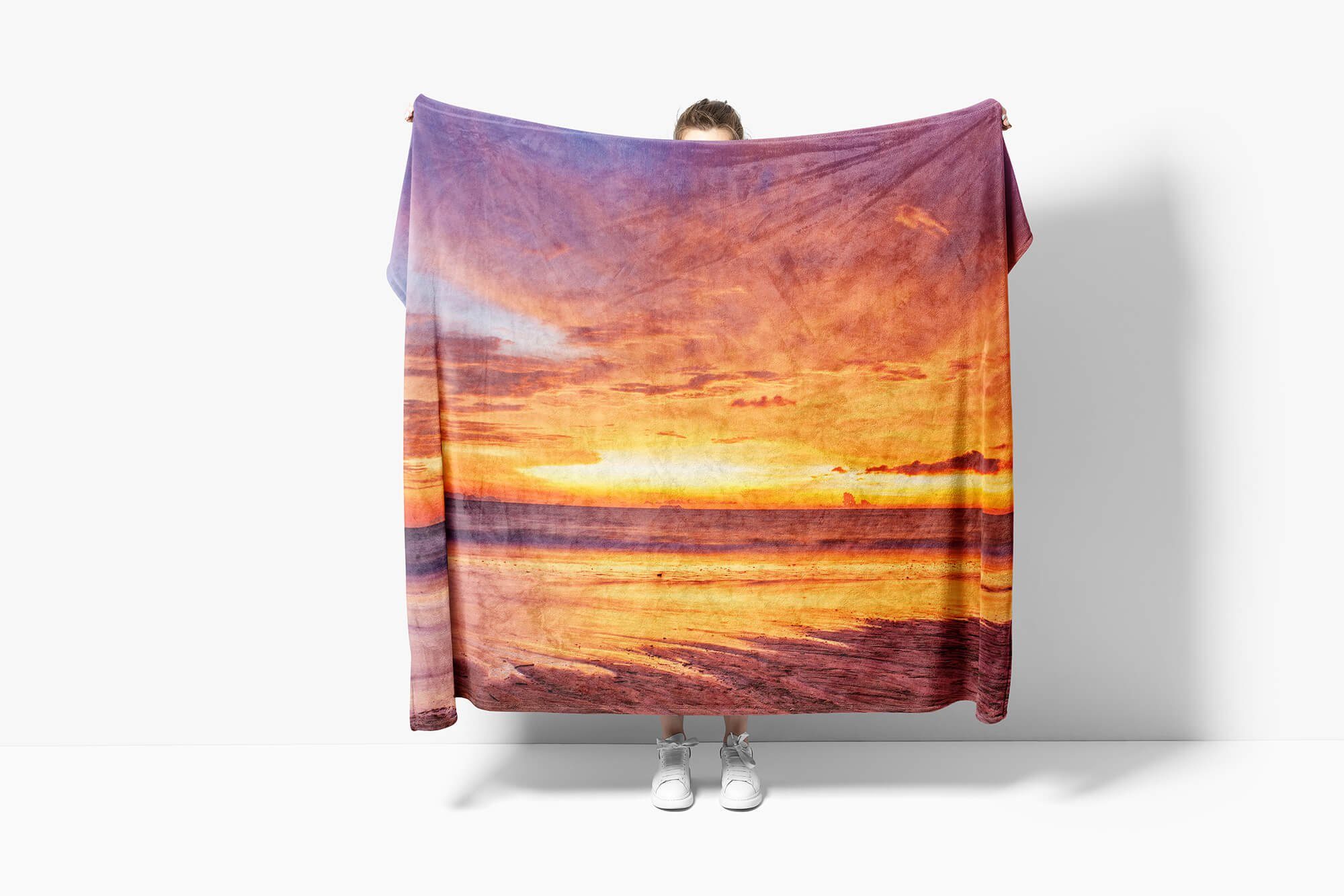 (1-St), Art Sonn, Strandhandtuch Kuscheldecke Handtücher Baumwolle-Polyester-Mix mit Handtuch Saunatuch Handtuch Fotomotiv Horizont Meer Sinus