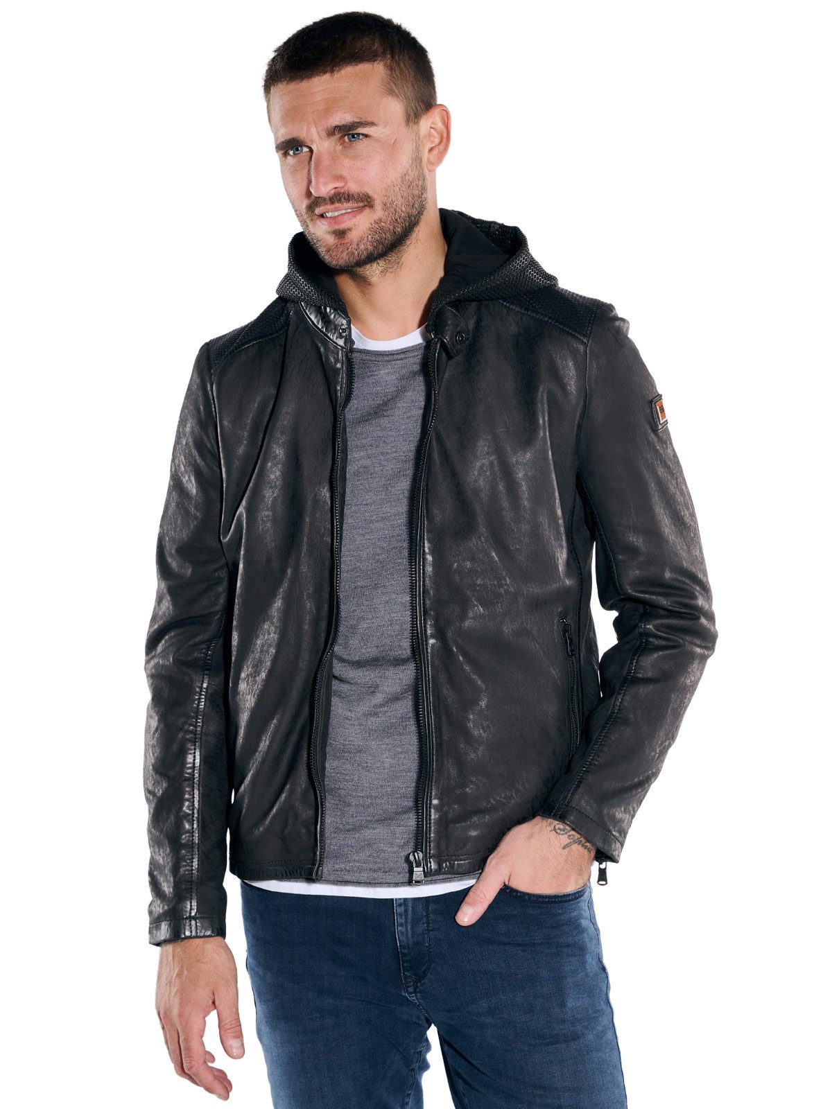 emilio adani Lederjacke emilio adani Herren Lederjacke mit abnehmbarer Kapu günstig online kaufen
