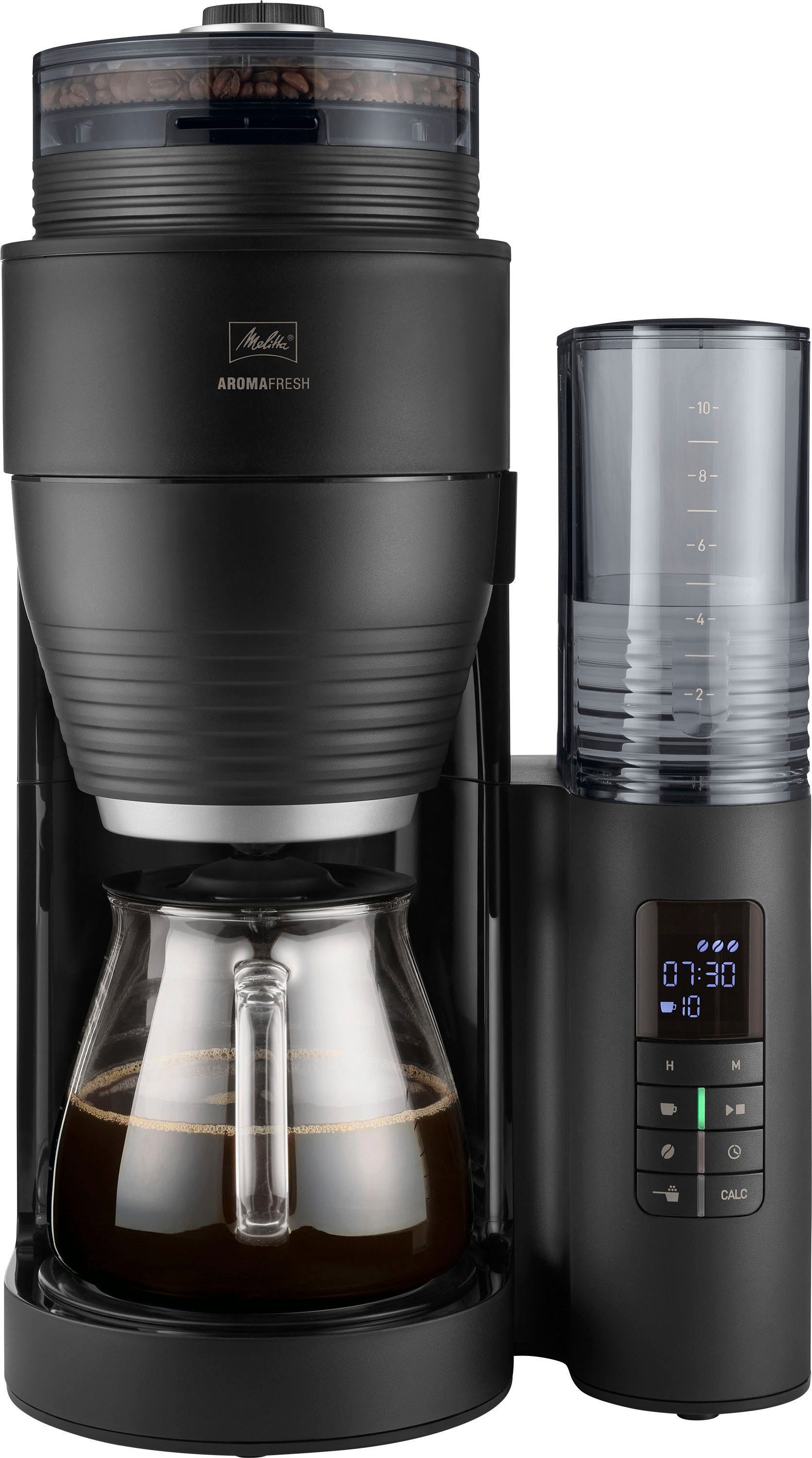 Melitta Kaffeemaschine mit Mahlwerk AromaFresh X 1030-06, 1,25l Kaffeekanne, Papierfilter 1x4, 11 Mahlgradeinstellungen,Kaffeebohnen/-pulver,  Timer,Warmhalteplatte