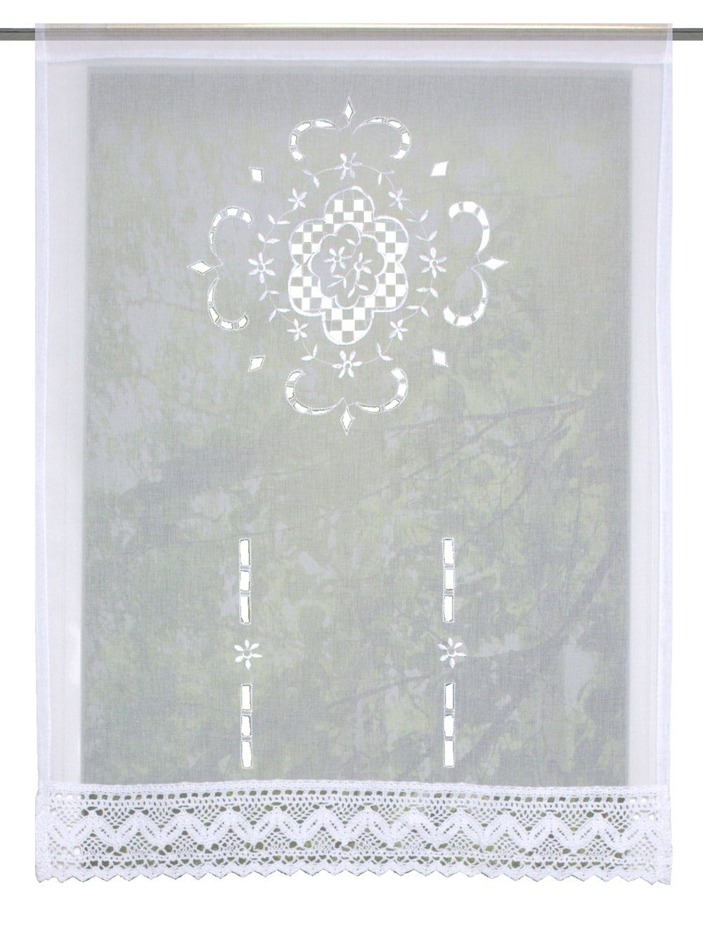 HOME WOHNIDEEN Vorhang Fensterbehang ALEGRA, Leinenstruktur bestickt, halbtransparent, weiß (2 St), halbtransparent, 100% Polyester