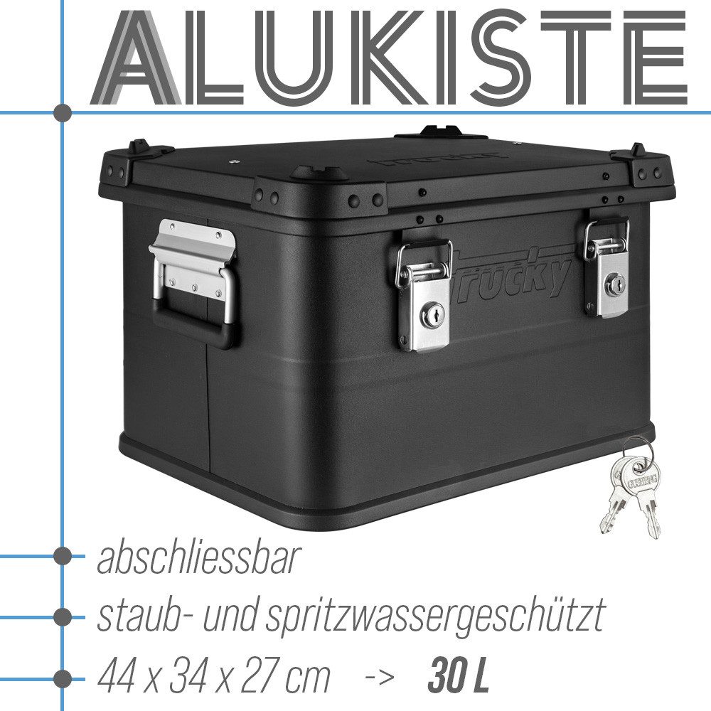 Trucky Allzweckkiste Auswahl 30-140 L Aluminium Box mit Deckel Kiste Transportbox Schwarz