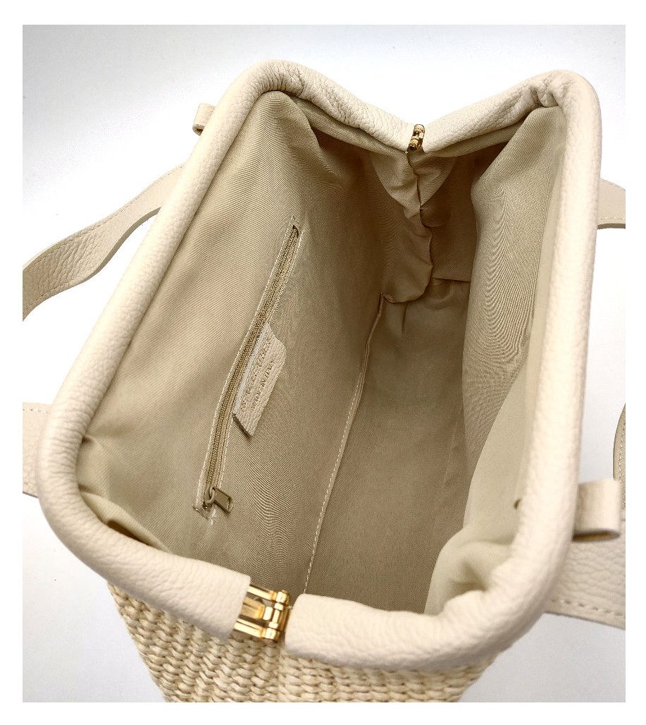 Der Trachtler Trachtentasche Handtasche Umhängetasche "Lina", aus echtem Leder und Raffia - Made in Italy