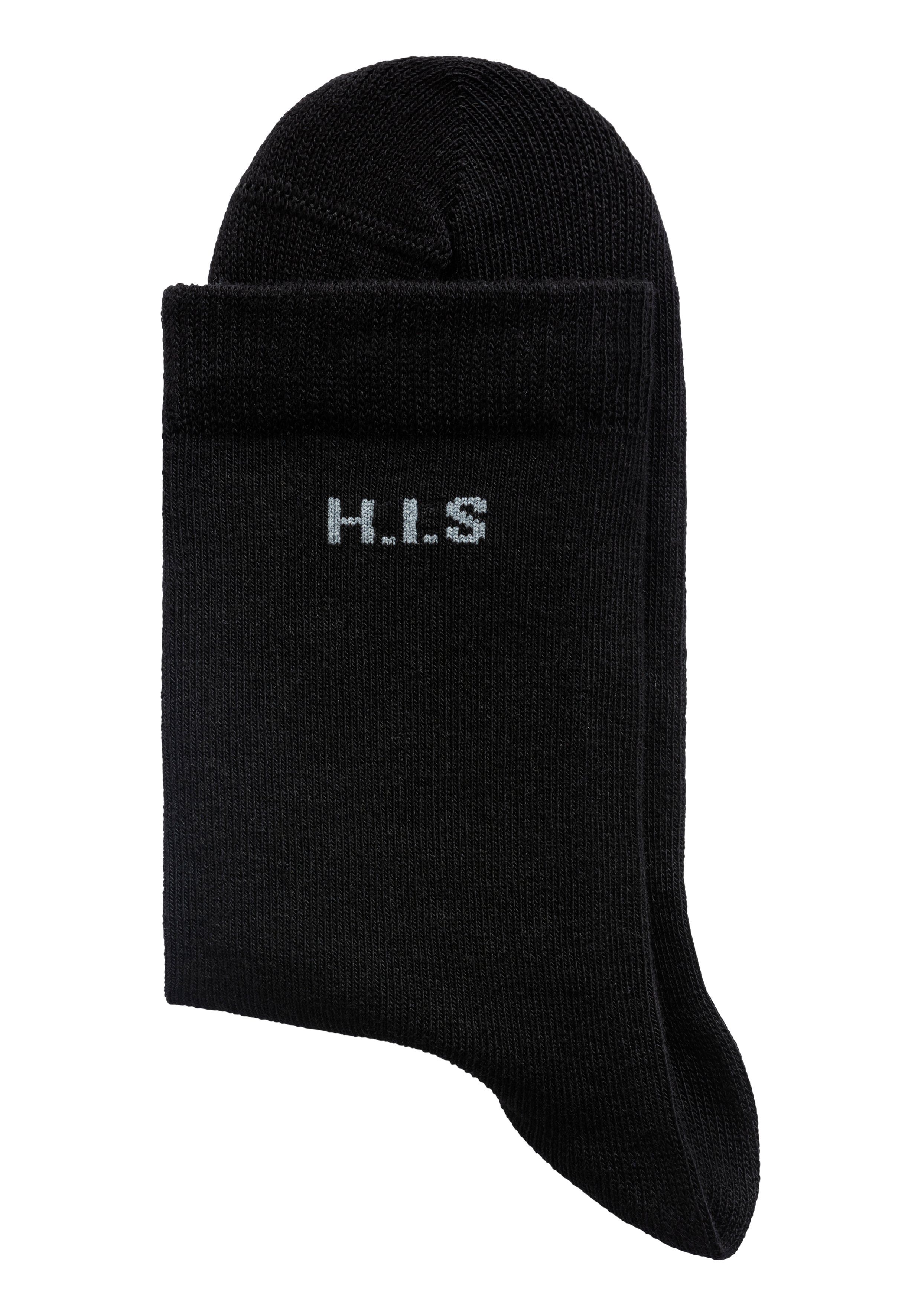 H.I.S anthrazit melange, eingestricktem melange, (16-Paar) mit hellgrau Markenlogo schwarz, Socken weiß