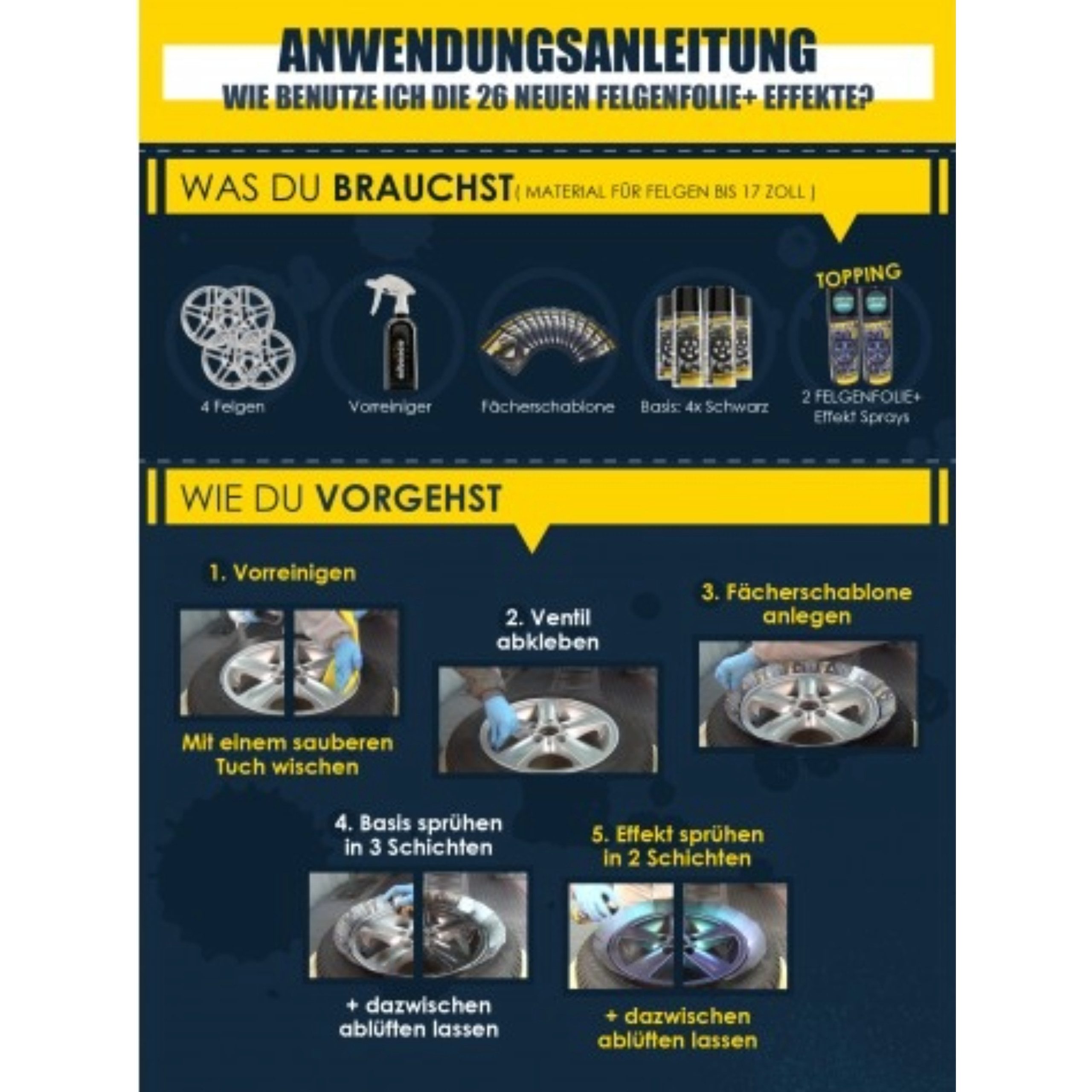 mibenco Felgenaufkleber mibenco Felgenfolie + Effekt Set 2×400 ml Sun Gold Pearl – Sprühfolie