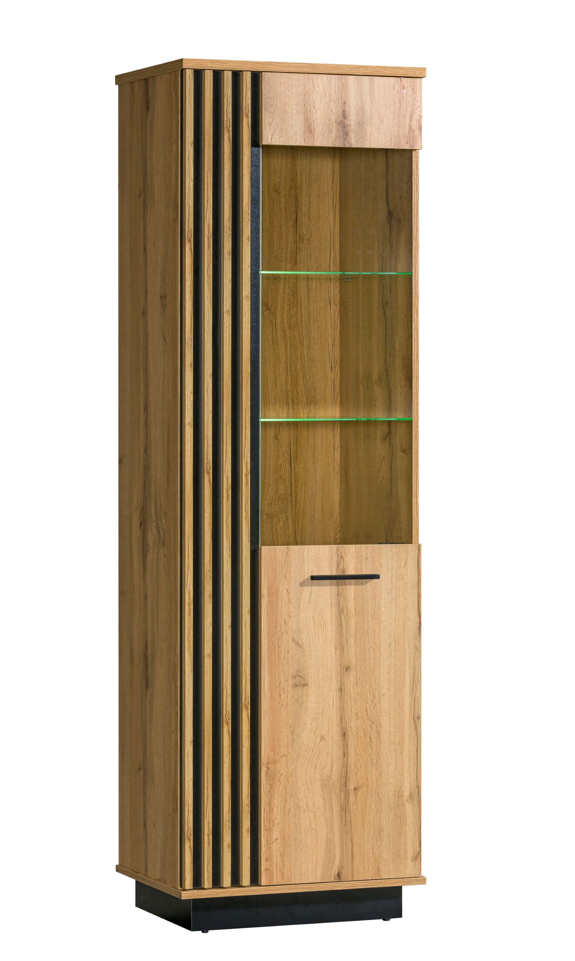 99rooms Vitrine Melano (Standvitrine, Wohnmöbel) Modern Design, mit 2 Fächer, 2 Glaseinlegeböden, LED-Beleuchtung