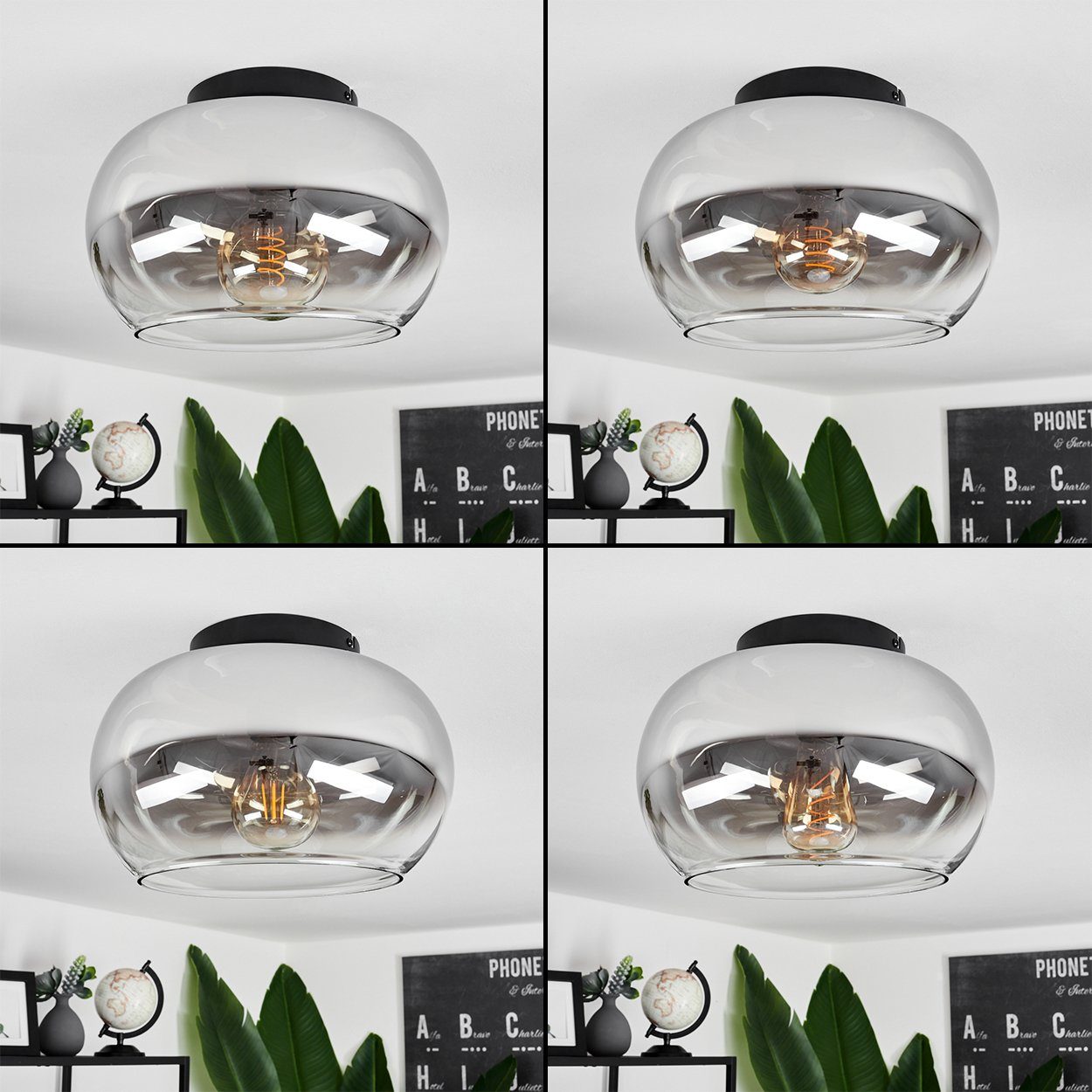 hofstein Deckenleuchte »Cardeto« Deckenlampe aus Metall/Glas in Schwarz/Rauchfarben/Klar, ohne Leuchtmittel, Leuchte im Retro/Vintage-Design mit Schirm aus Glas (31cm), 1xE27