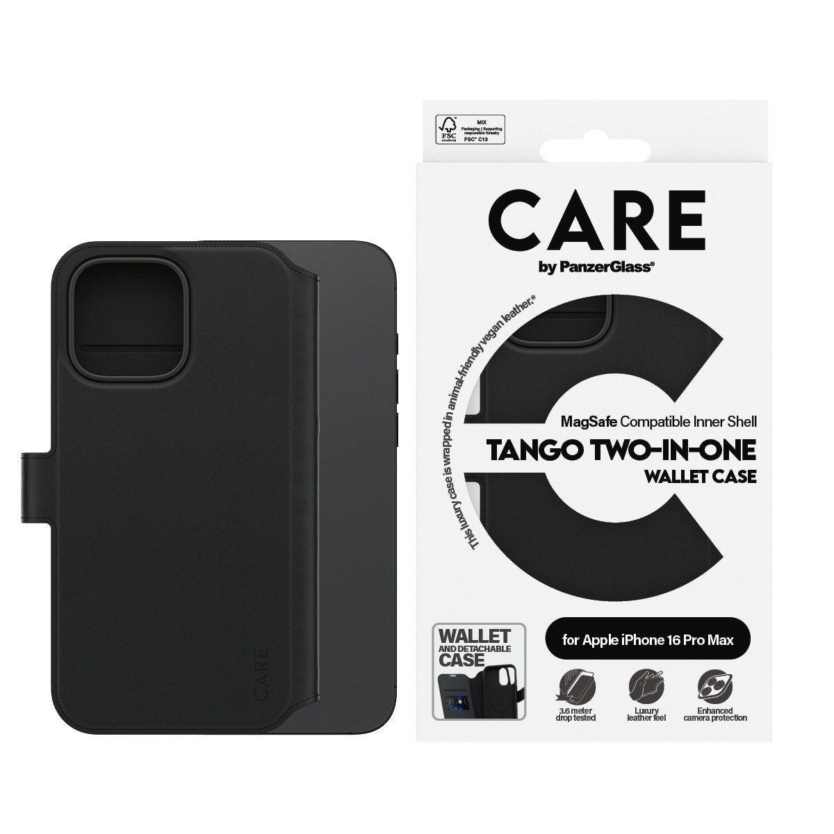 CARE by PanzerGlass Handyhülle Case Feature Tango 2-in-1 Wallet Case Apple iPhone 16 Pro Max, Backcover, Schutzhülle, Handyschutzhülle, Case, Schutzcase, stoßfest