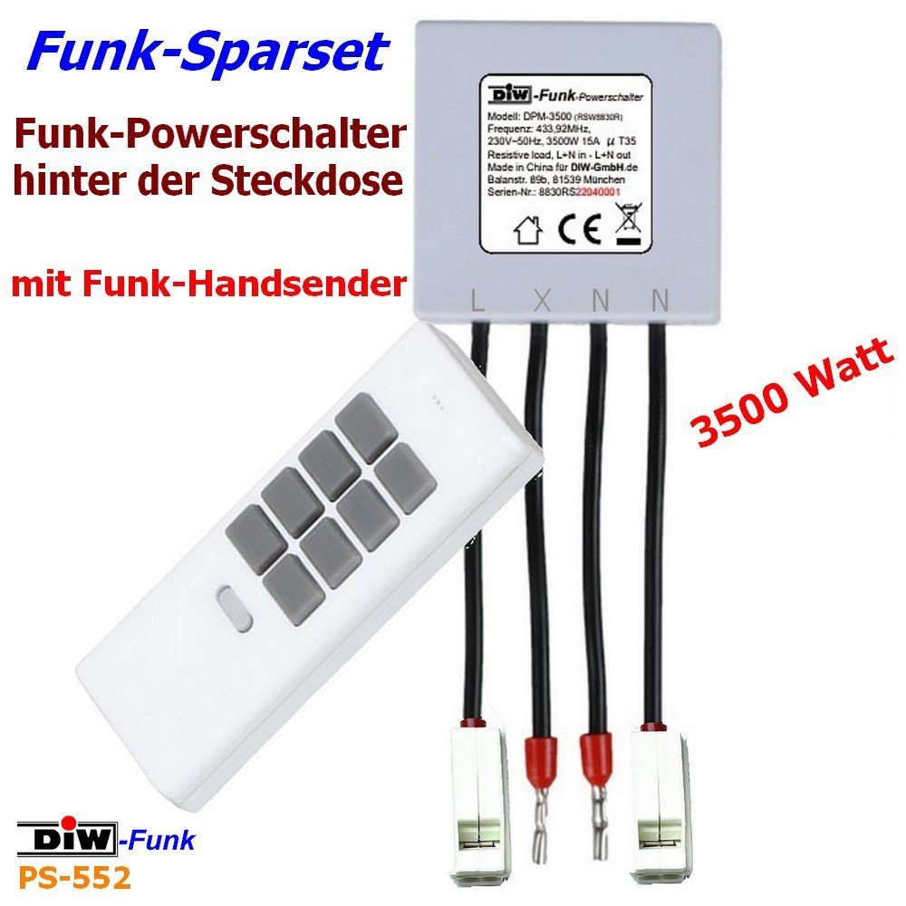 Licht-Funksteuerung 1-tlg. PS-552 DIW-Funk Schaltkontakte, 230V-Power-Modul DIW-Funk DPM-3500, Sparset 1