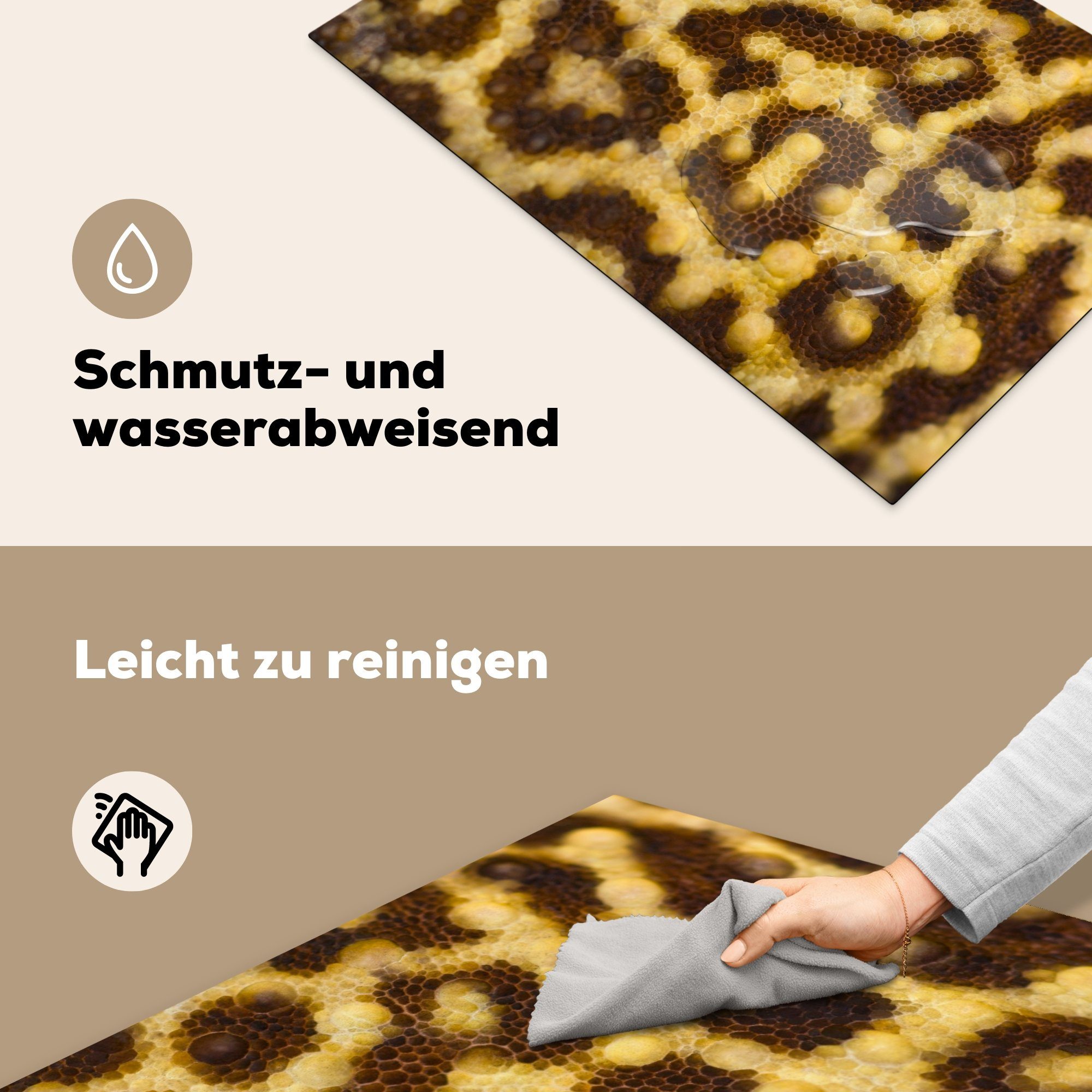 Leopardenmustern, von Nahaufnahme MuchoWow Herdblende-/Abdeckplatte Ceranfeldabdeckung für tlg), cm, Vinyl, Schutz küche, die 81x52 Induktionskochfeld (1
