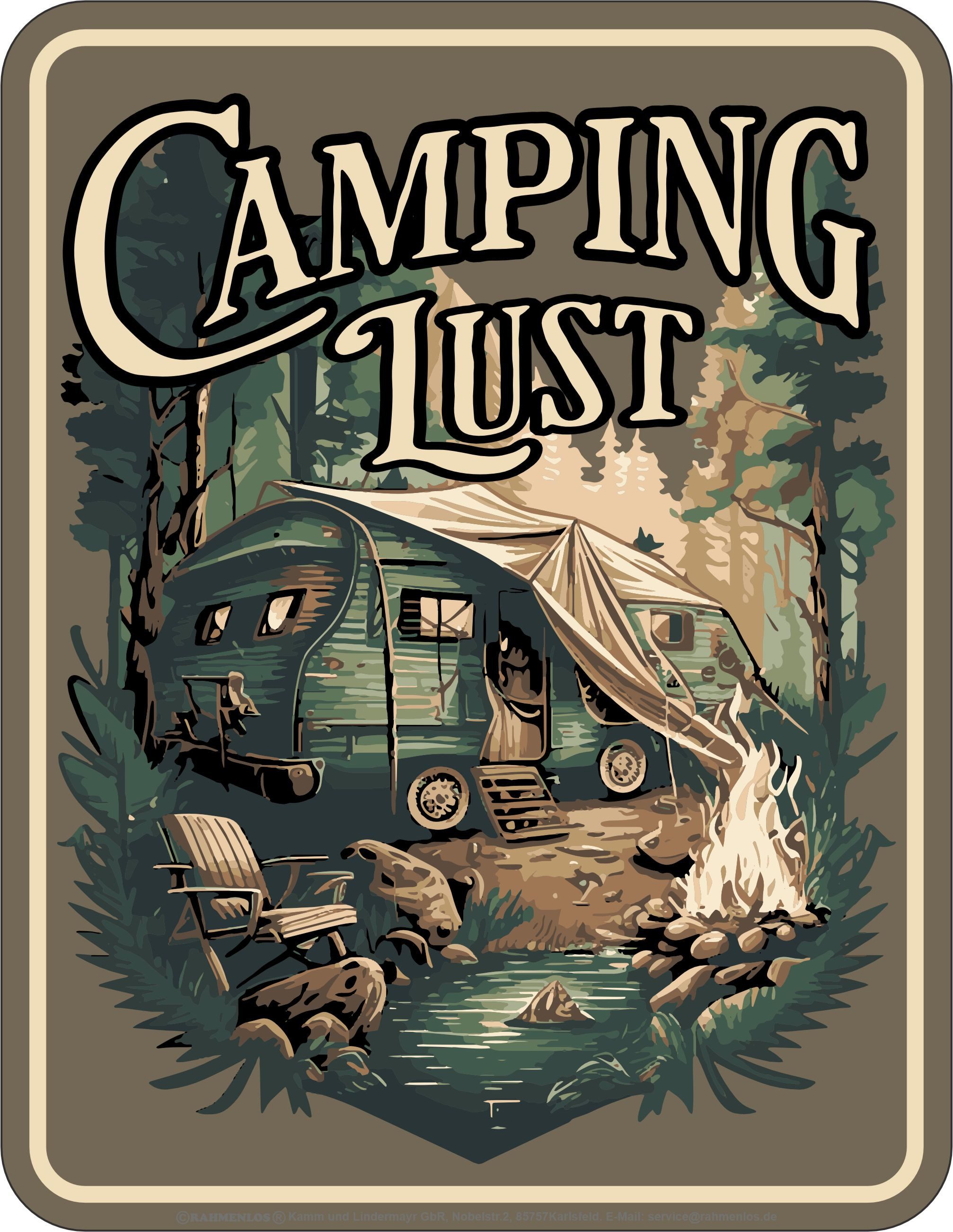 Metallschild Bedrucktes Blechschild - Camping Lust