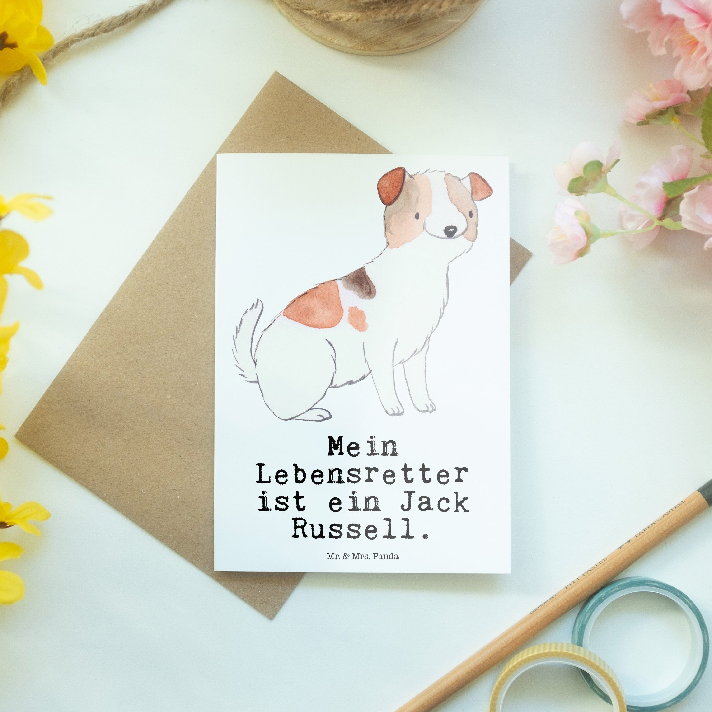 Jack Grußkarte Mrs. Panda - Terrier Geschenk, - Weiß Glückwunschkarte & Lebensretter Russel Mr.