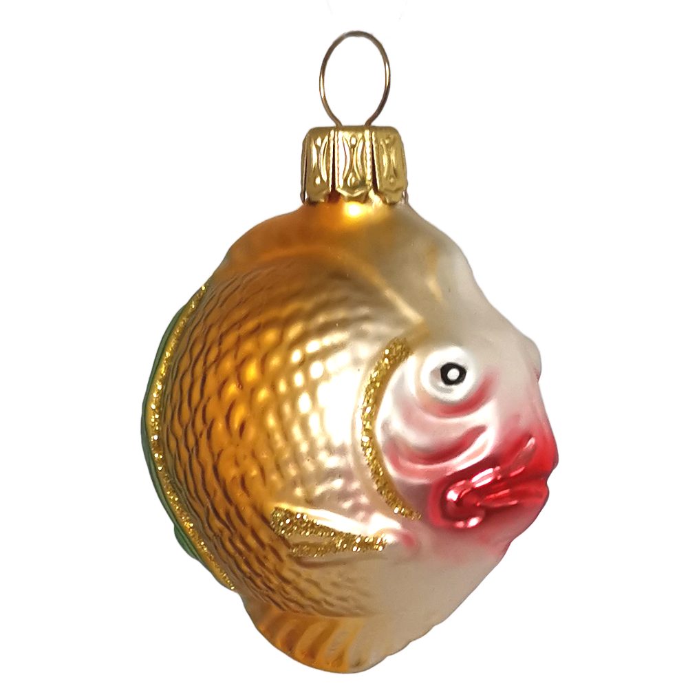 grün/gold Christbaumschmuck Fisch, (1-tlg), 5,5cm handbemalt Schatzhauser Kugelfisch mundgeblasen,