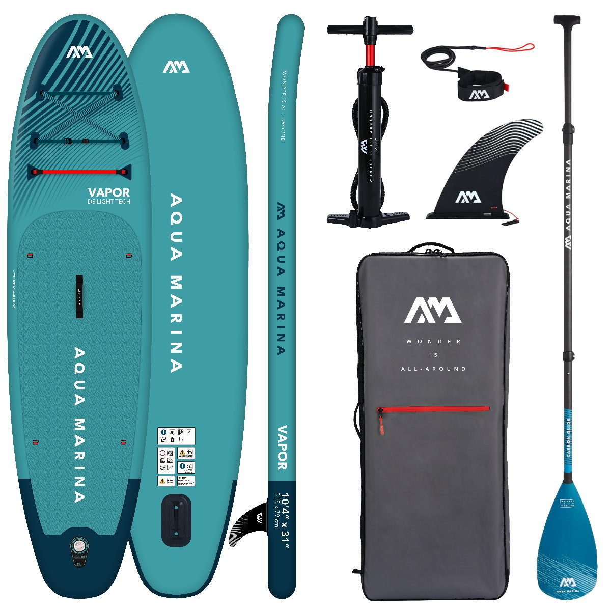 Aqua Marina SUP-Board AQUA MARINA VAPOR 10.4 iSUP Board Set Stand Up Paddle Carbon Guide