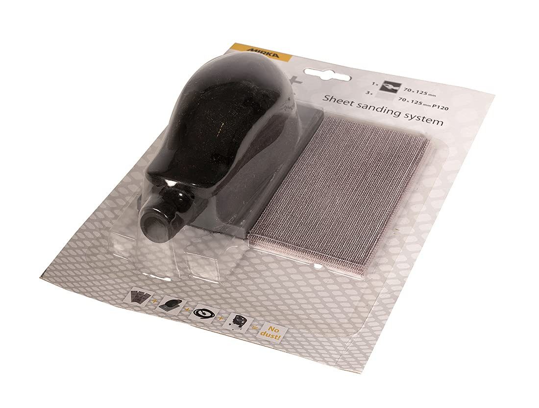 Mirka Einhandhobel Handblock-Set, Schleifklotz mit Absaugung, inkl. 3 Abranet Netz-Schleifstreifen