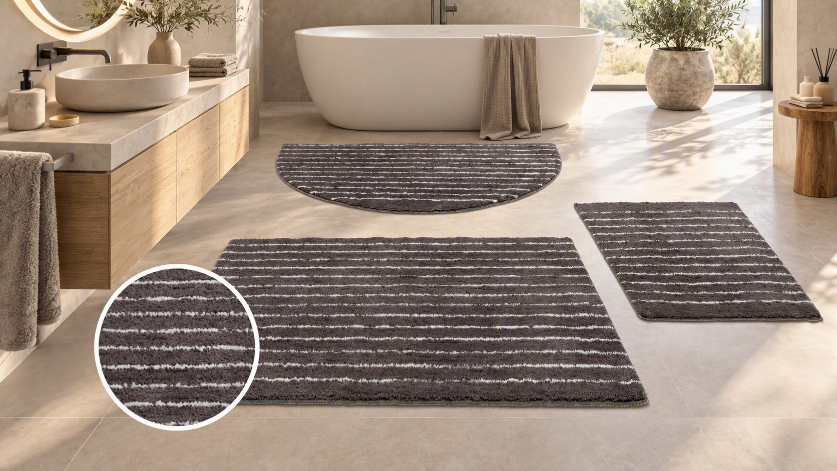 LeGer Home by Lena Gercke Badematte Tamsin, Badvorleger, Badezimmer Teppich, Duschvorleger, Höhe 10 mm, rutschhemmend beschichtet, schnell trocknend, fußbodenheizungsgeeignet, Polyester, rechteckig, Streifen, modern von LeGer Home by Lena Gercke