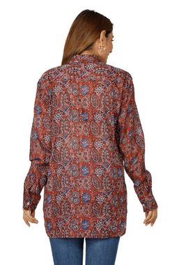 Guru-Shop Longbluse Handbedrucktes Boho Langarmhemd, luftiges.. alternative Bekleidung