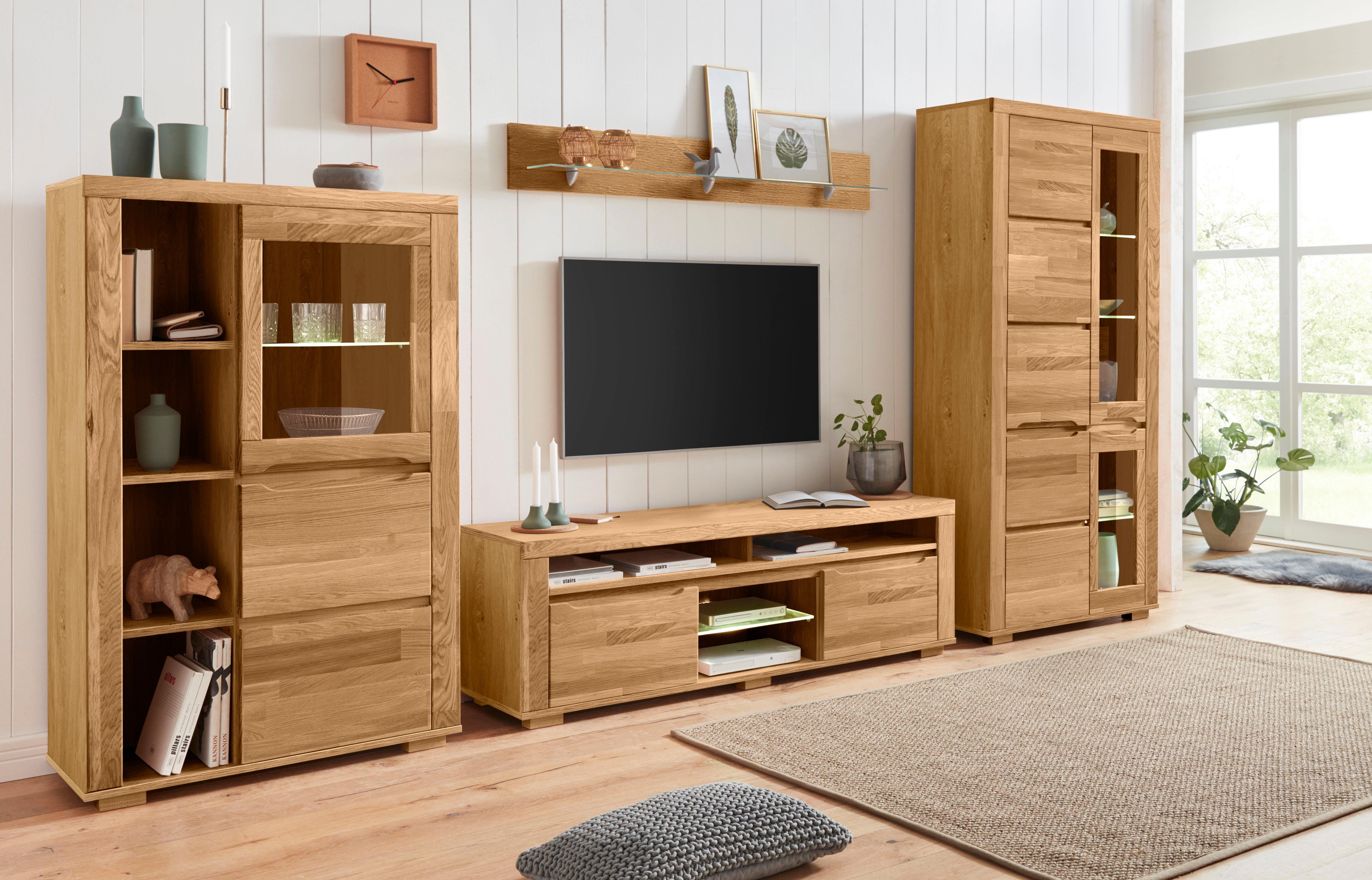 OTTO home Wohnwand Denis, (Set, 4-St), Breite: 340cm, 1Vitrine, 1Stauraumvitrine, 1 Lowboard und 1 Wandregal