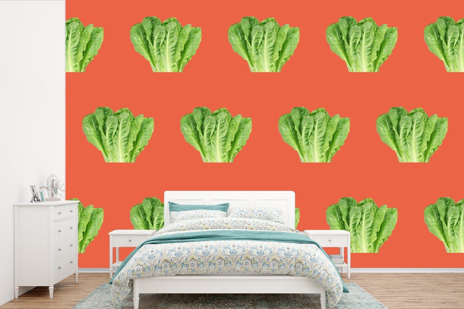MuchoWow Fototapete Gemüse - Muster - Rot, Matt, bedruckt, (6 St), Wallpaper für Wohnzimmer, Schlafzimmer, Kinderzimmer, Vinyl Tapete