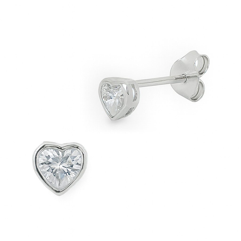 Impala Paar Ohrstecker Herz "Nika" aus 925 Silber mit Zirkonia, 925 Sterling Silber, Silberschmuck für Damen, mit Zirkonia