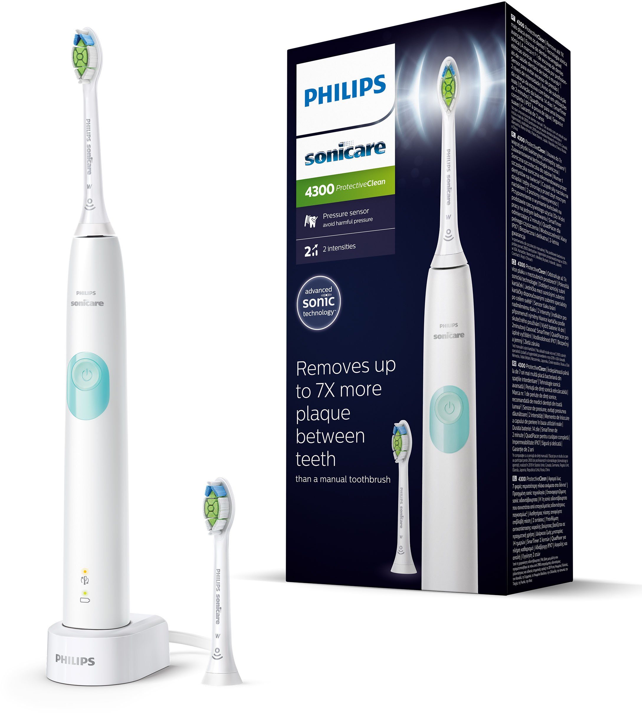 Philips Sonicare Elektrische Zahnbürste HX6807/51, Aufsteckbürsten: 2 St., ProtectiveClean 4300 mit Schalltechnologie, inkl. Clean Putzprogramm | Schallzahnbürsten