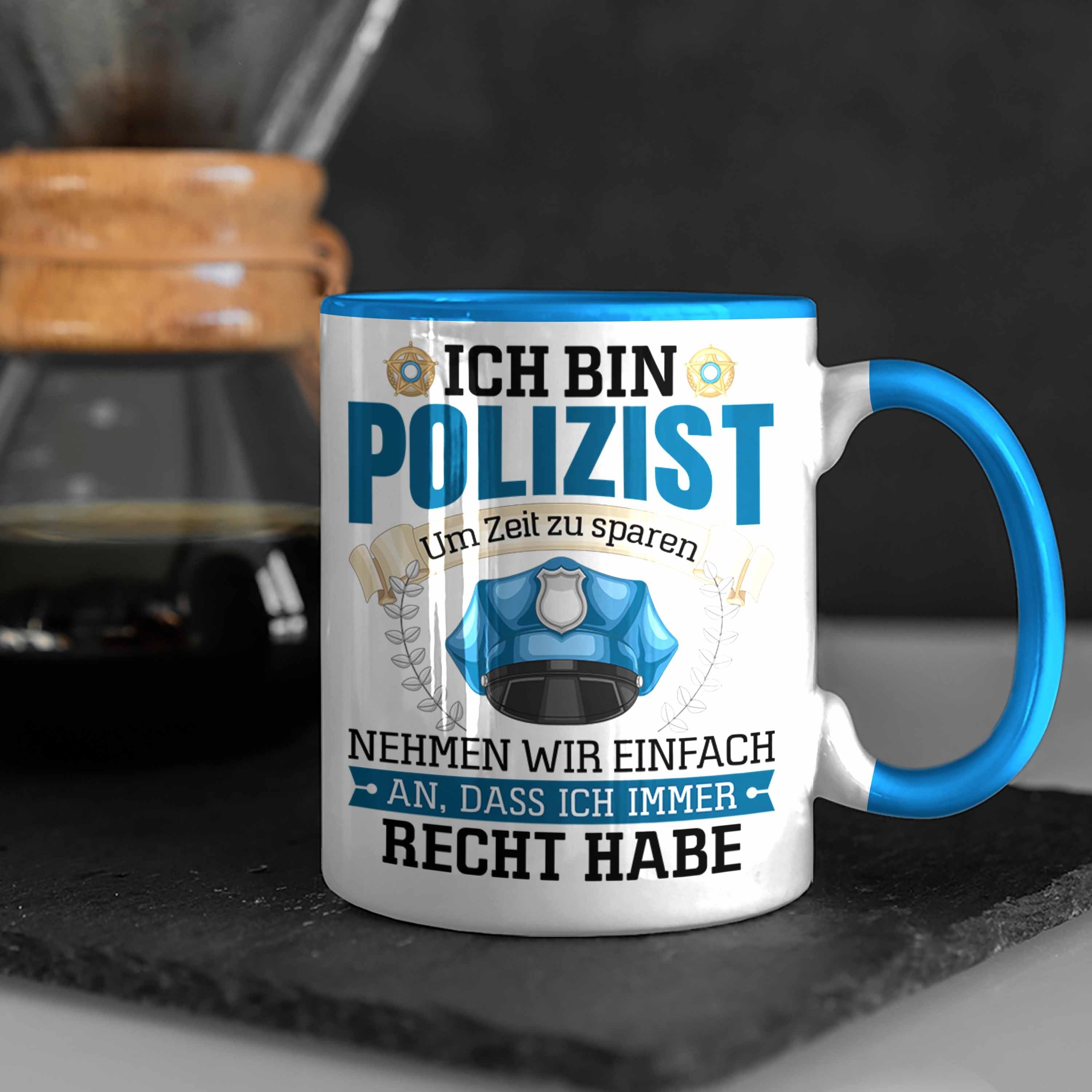 Trendation Tasse Polizist Geschenk Spruch Blau Lustiger Polizei Männer Bester Tasse
