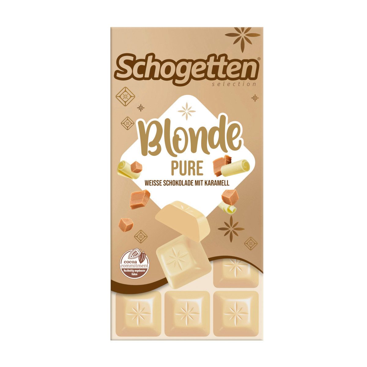 Schogetten Schokolade, Schogetten Blonde Pure Weiße Schokolade mit Karamell Packung 100g
