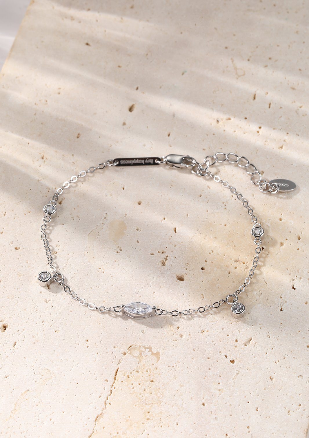Hey Happiness Charm-Armband Silber Zirkonia 18K Vergoldet, Damen Armkette Kristalle, zur Auswahl, Armband Silber 925 hängend, Brautschmuck