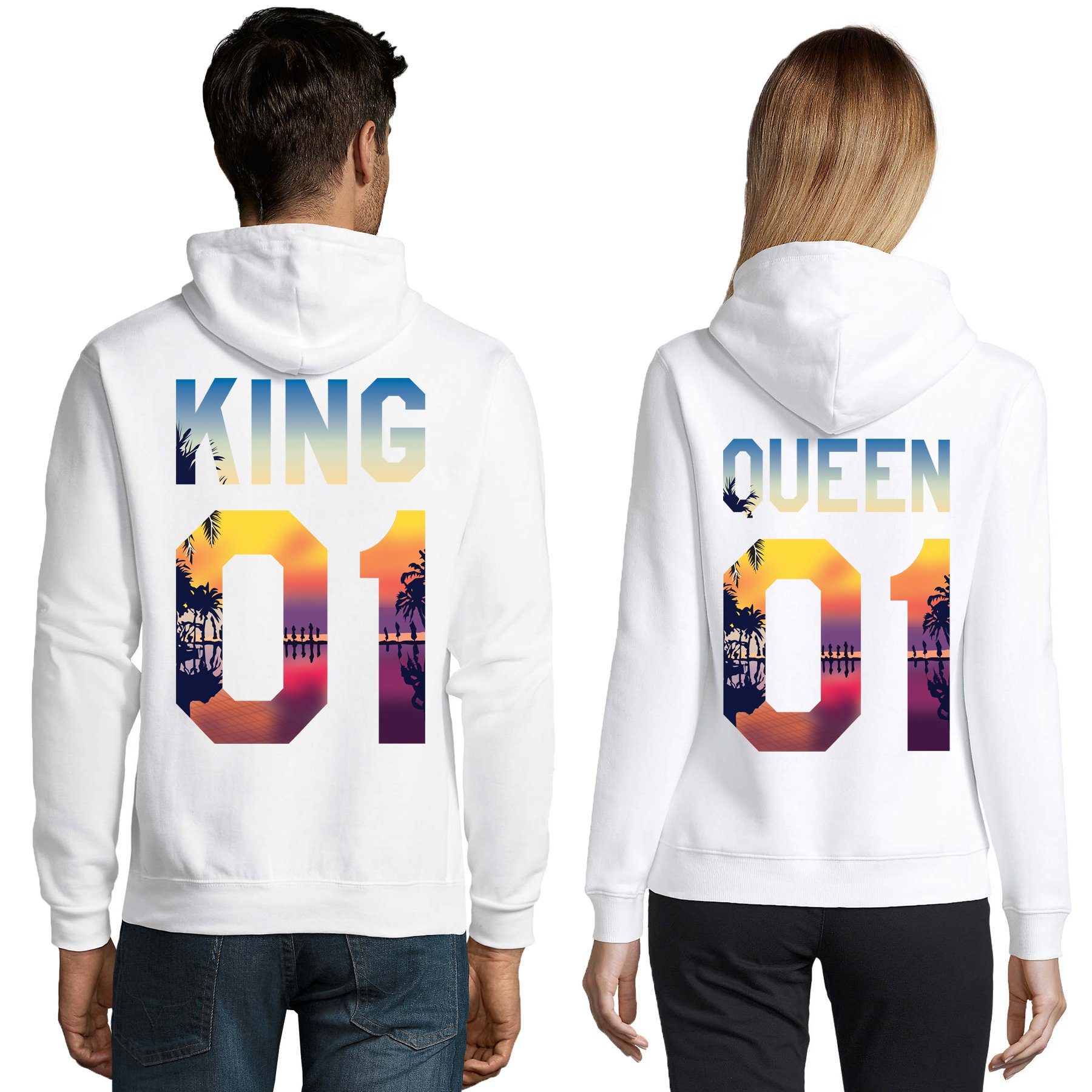 Hoodie Unisex Pullover King Queen Sun Beach Paar Pärchen