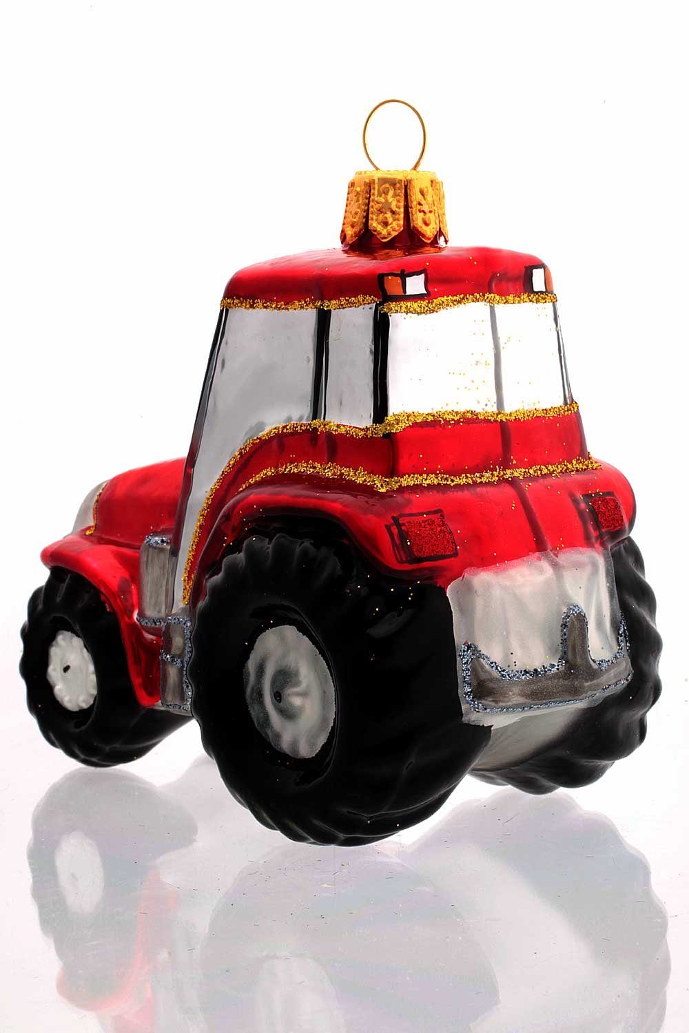 Dekohänger Christbaumschmuck handdekoriert mundgeblasen Traktor rot, - - Hamburger Weihnachtskontor Trecker