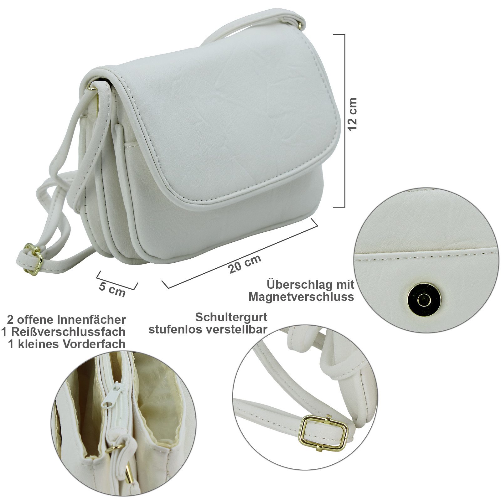 J JONES JENNIFER JONES Umhängetasche Kleine Damen Schultertasche Abendtasche zum Ausgehen, viele Fächer, Hauptfach mit Reißverschluss