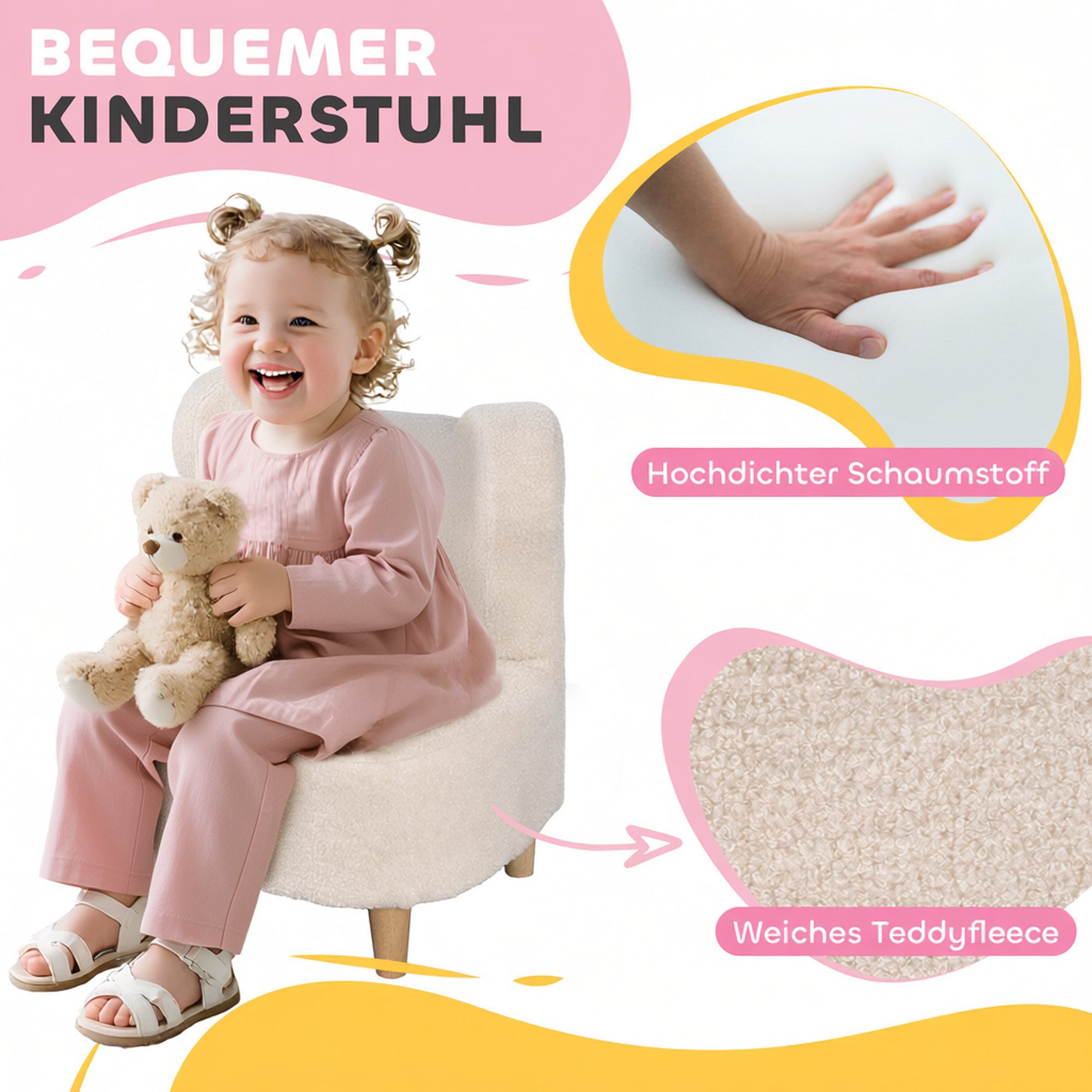 AIYAPLAY Kindersessel Kindersofa Kinderstuhl mit Teddyfleece-Optik, Bärenform (Kinderstuhl mit Holzbeine, 1-St., Kindersofa), für Kinderzimmer, Spielzimmer, Bei – Bild 5 von 5