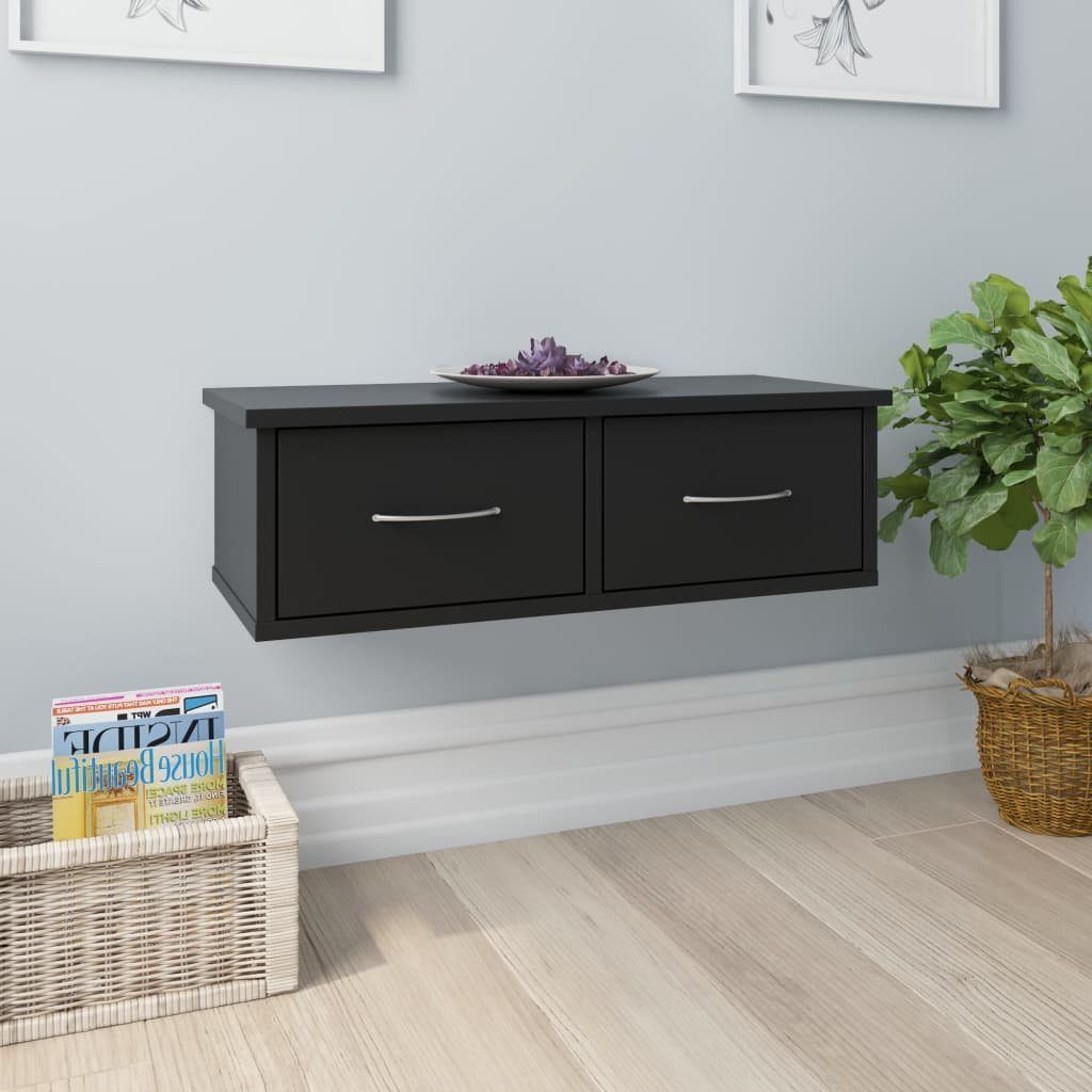 furnicato Wandregal Schwarzes aus Holzwerkstoff mit 2 Schubladen, 60x26x18,5 cm, 1-tlg., Stabiles Schweberegal mit viel Stauraum für Flur oder Wohnzimmer