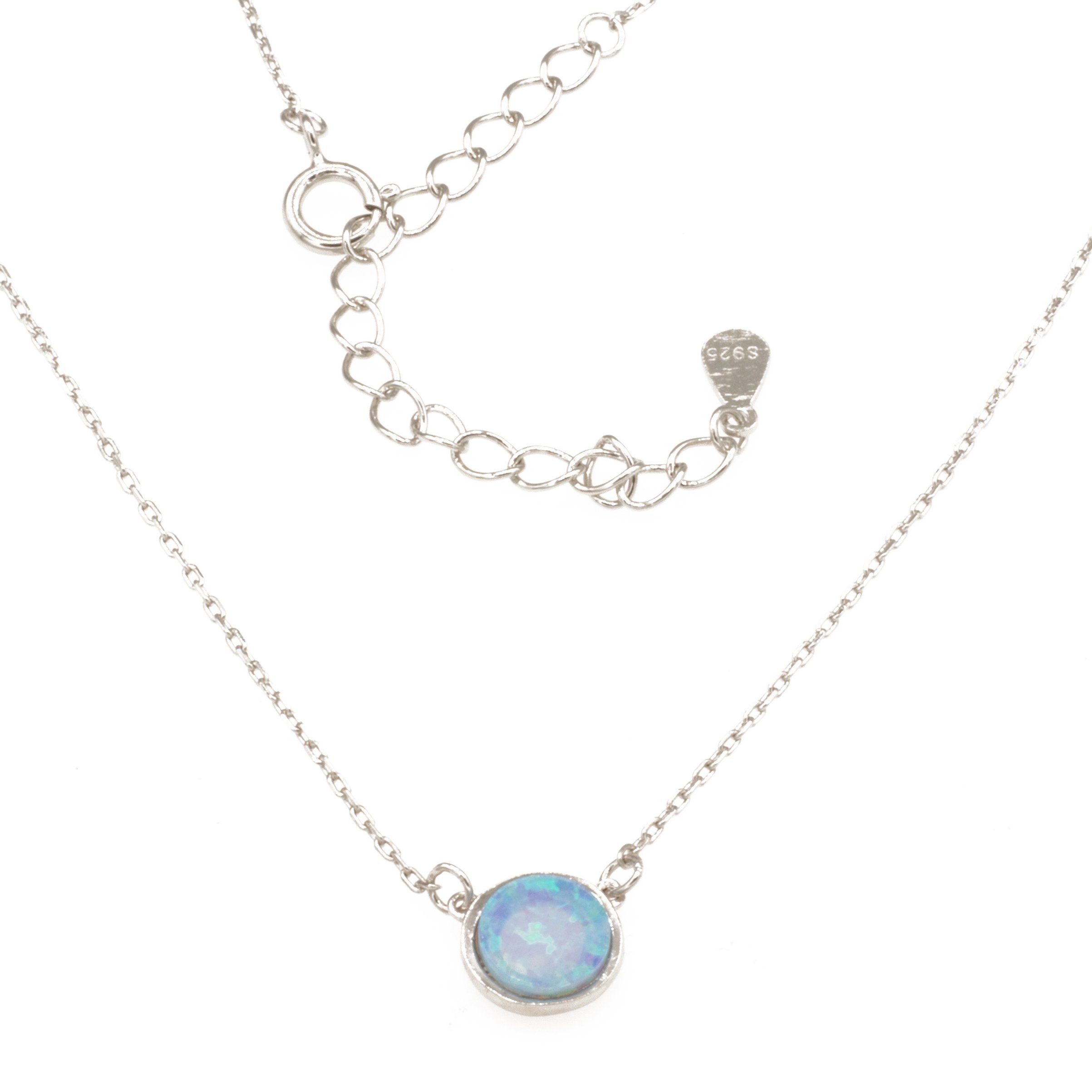 Kette mit Anhänger Kette mit Opal Anhänger blau, 925 Silber, mit synthetischem Opal