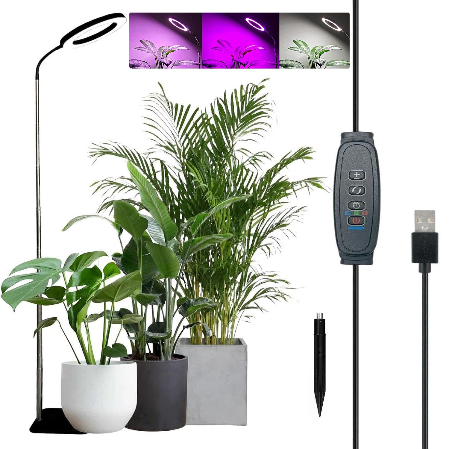 Lapamax Pflanzenlampe Pflanzenlampe LED Vollspektrum mit Standfuß, 3 Lichtmodi, LED, Timer 3/9/12H, 10 Dimmstufen, Höhenverstellbar für große Pflanzen