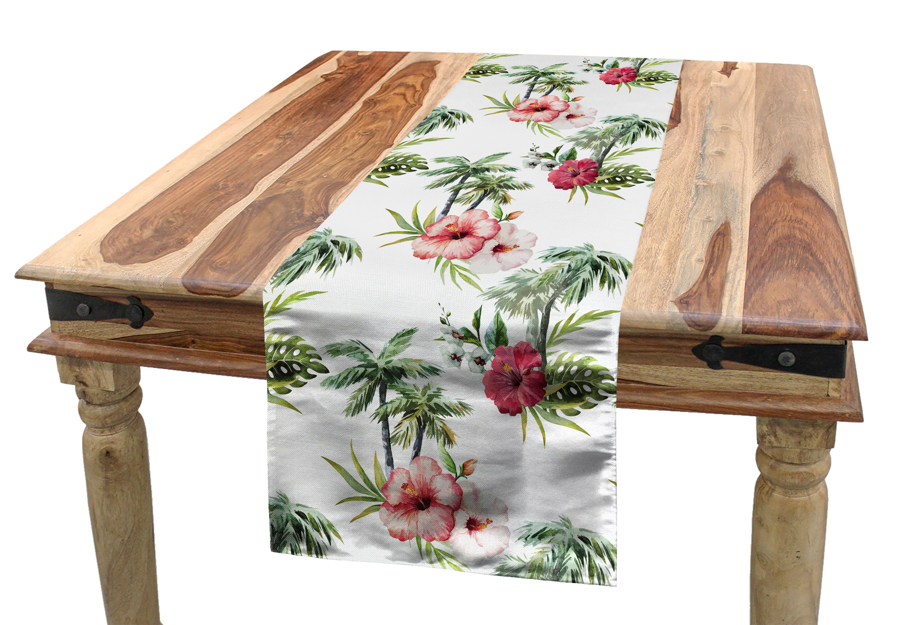 Dekorativer Tischläufer Hawaii Esszimmer Küche Palmen Tischläufer, Rechteckiger Abakuhaus Hibiscus