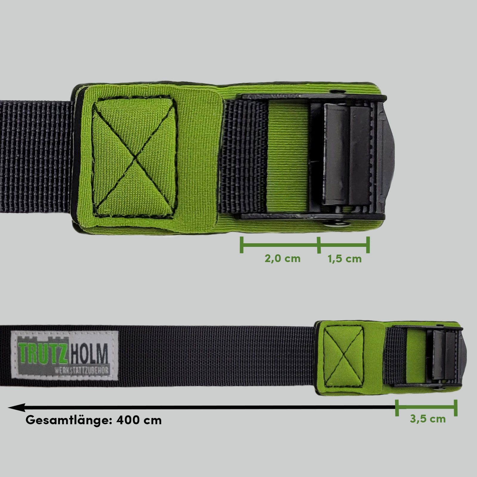 TRUTZHOLM Spanngurt Zurrgurt mit Klemmschloss 1 tlg. 4m 270kg 25mm Gepäcksicherung Fahrrad (Spar-Set, 4er Set) Neopren-Polsterung