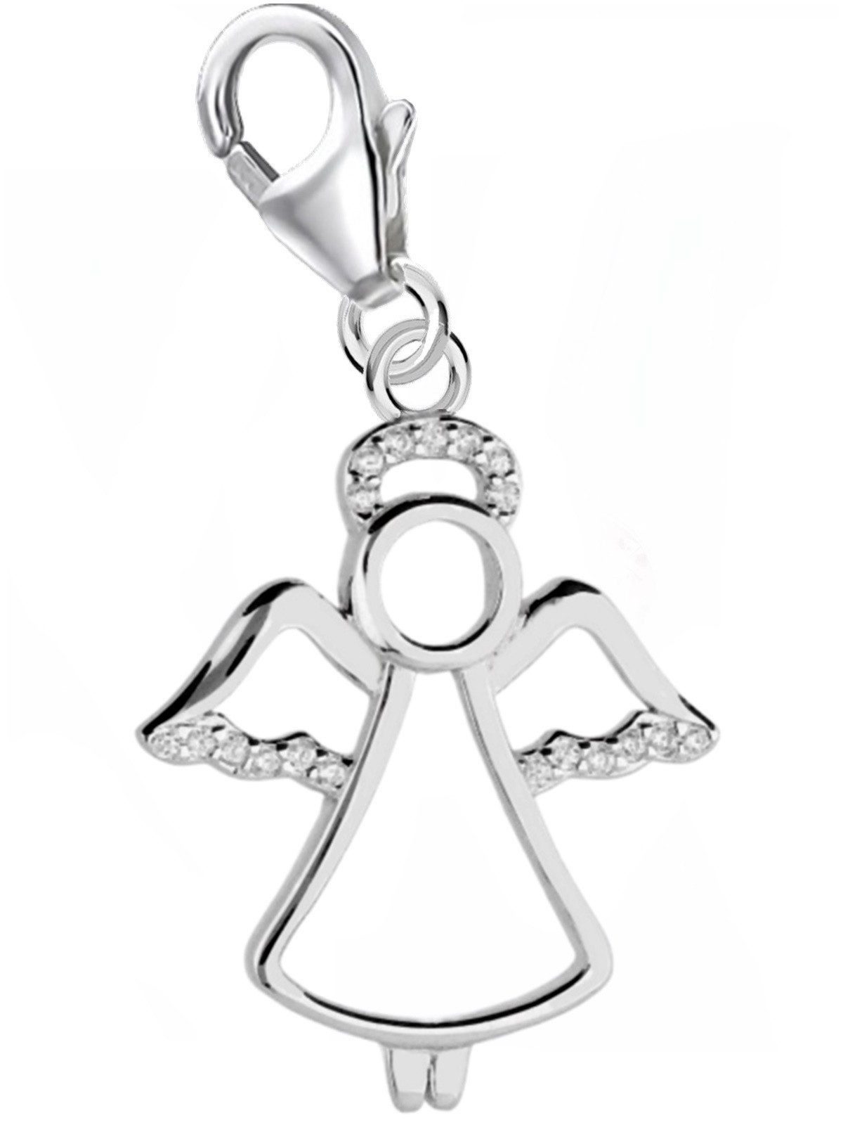Goldene Hufeisen Charm Engel Himmlischer Glanz - Engel Anhänger aus Echtsilber mit Zirkonia, 925 Sterling Silber, Hypoallergen