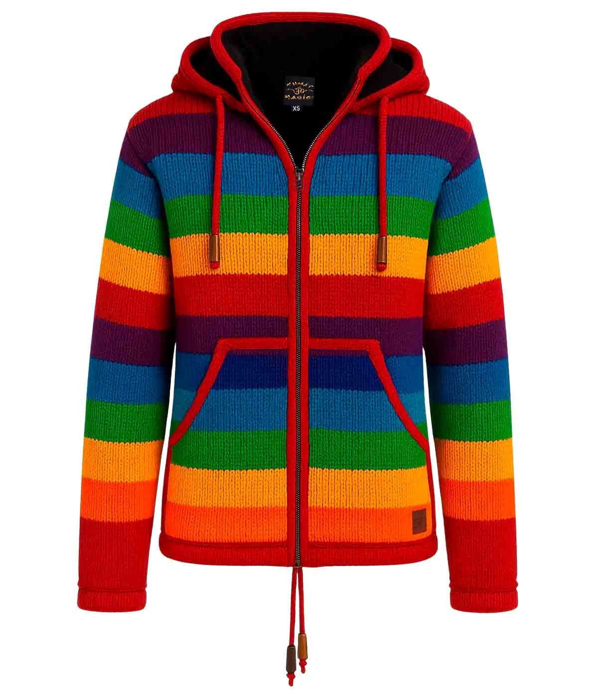 KUNST UND MAGIE Kapuzenstrickjacke Regenbogen Strickjacke Wolle+Fleecefutte günstig online kaufen