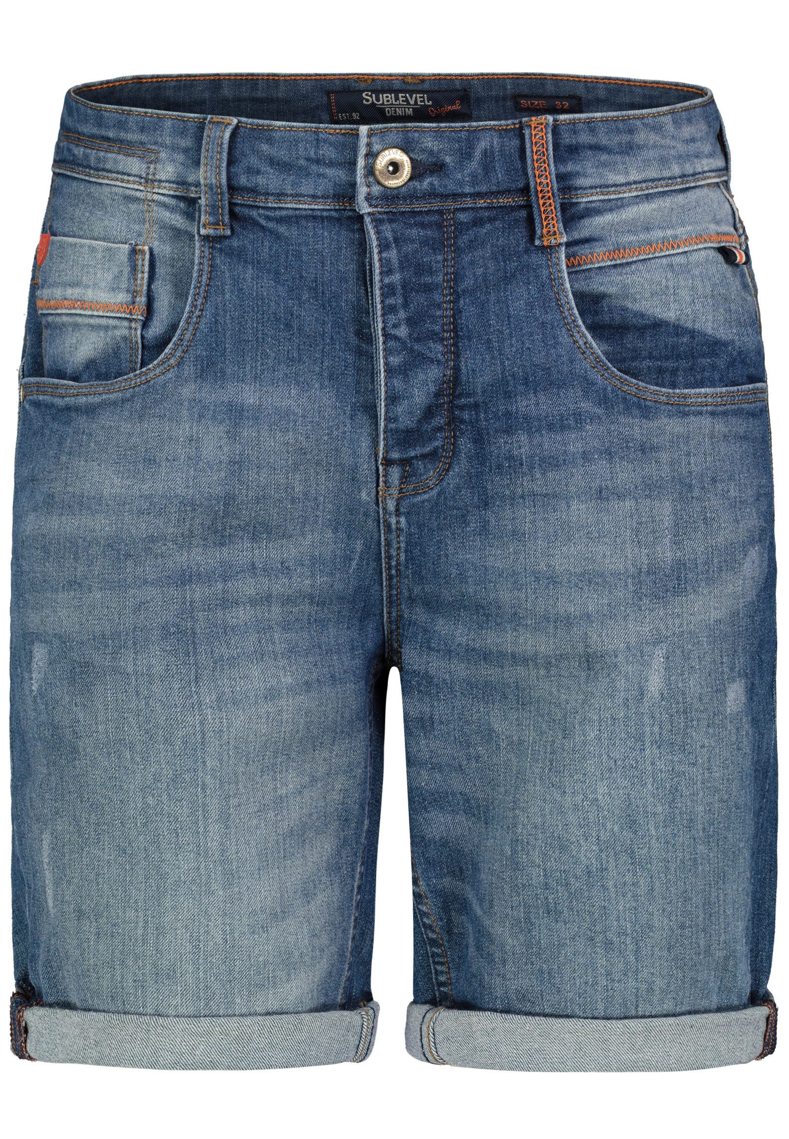 SUBLEVEL Jeansshorts Used Look Five Pocket Basic Sommer für Herren (1-tlg) Baumwolle Normal Fit Einfarbig atmungsaktiv Reißverschluss