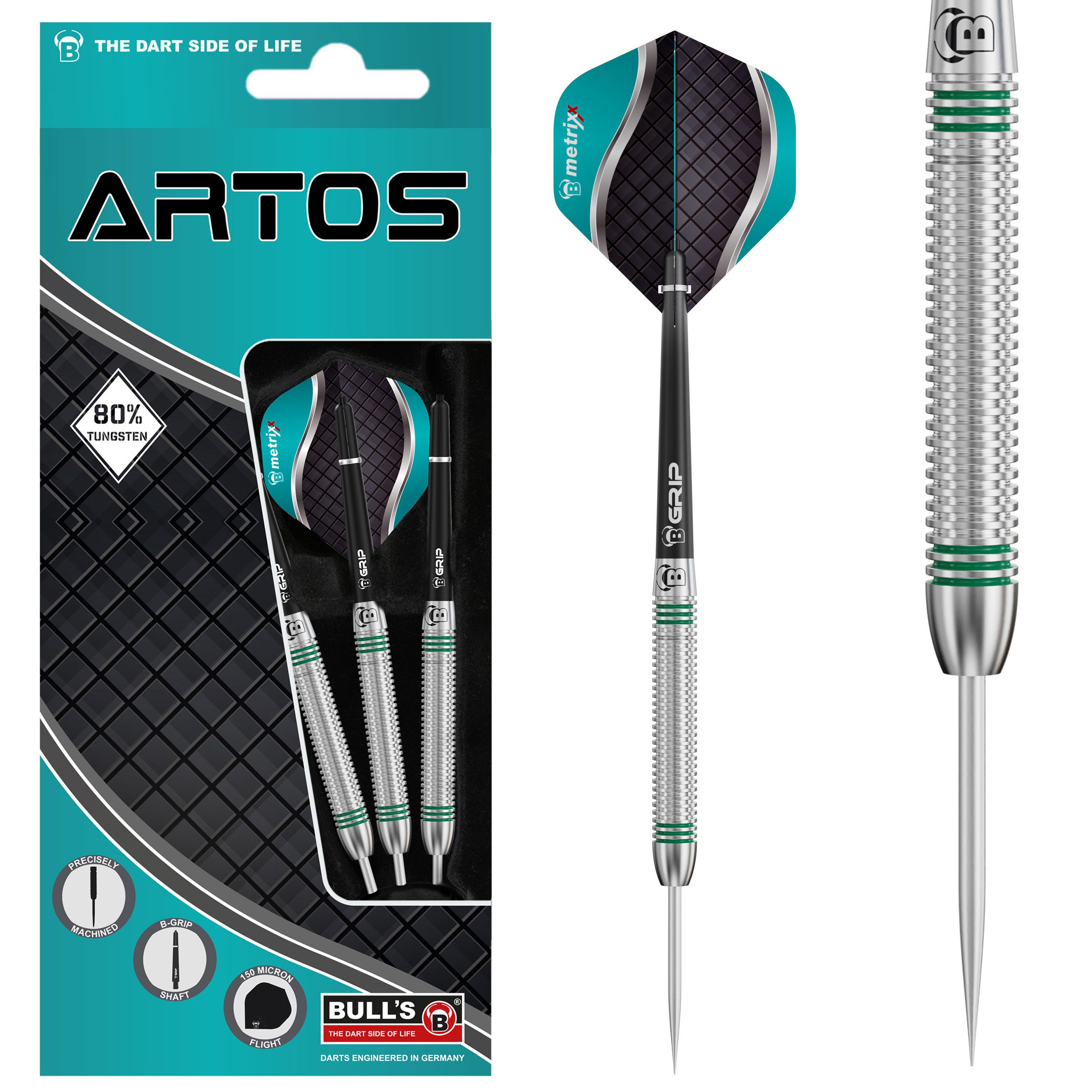 Dartpfeil Steeldarts Bull's, Artos AR1 80% Tungsten, 24g. Silber