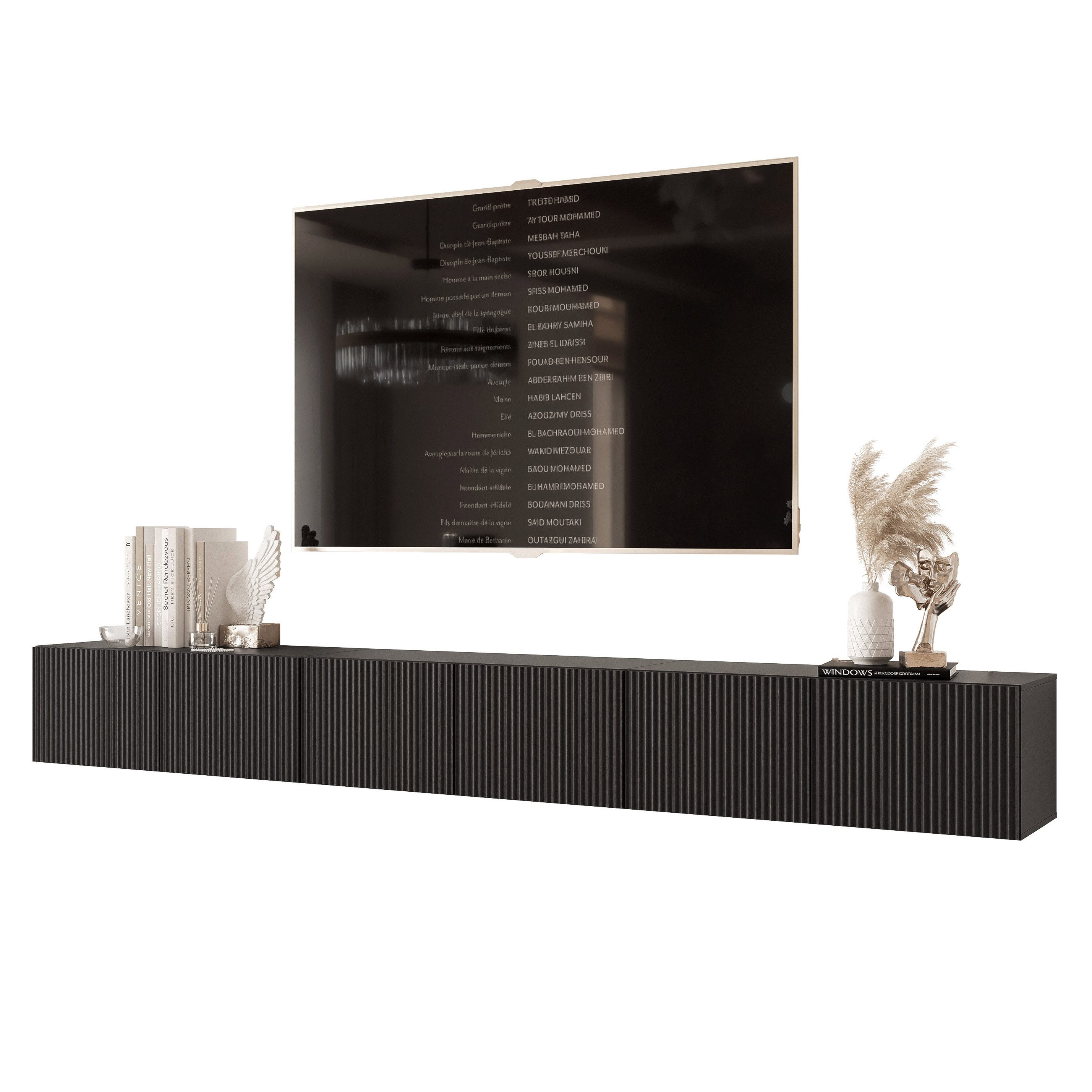 yourhouse24 Lowboard TV ANGEL 300 mit LED-Beleuchtung – Geriffelte Fronten