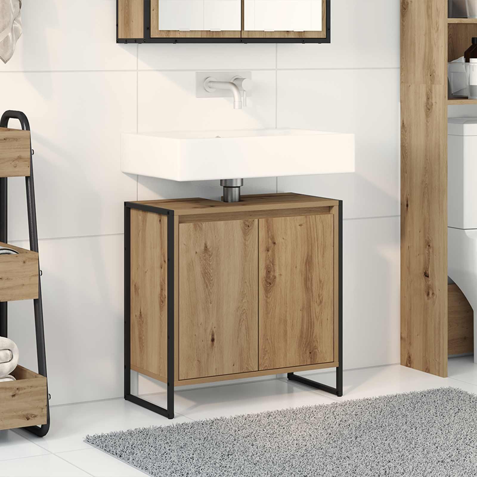 vidaXL Waschtisch 60 x 30 x 60 cm Badezimmerschrank mit Tür Kunsthandwerk Eiche 60x30x60