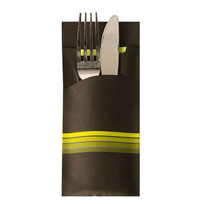 PAPSTAR Einwegbesteck-Set 520 Stück Bestecktaschen Stripes schwarz/limone, 20 x 8,5 cm, inkl.