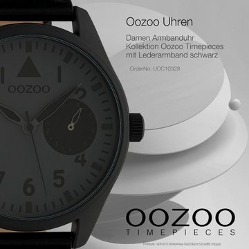 OOZOO Quarzuhr Oozoo Unisex Armbanduhr Timepieces Analog, Damen, Herrenuhr rund, extra groß (ca. 50mm) Lederarmband schwarz
