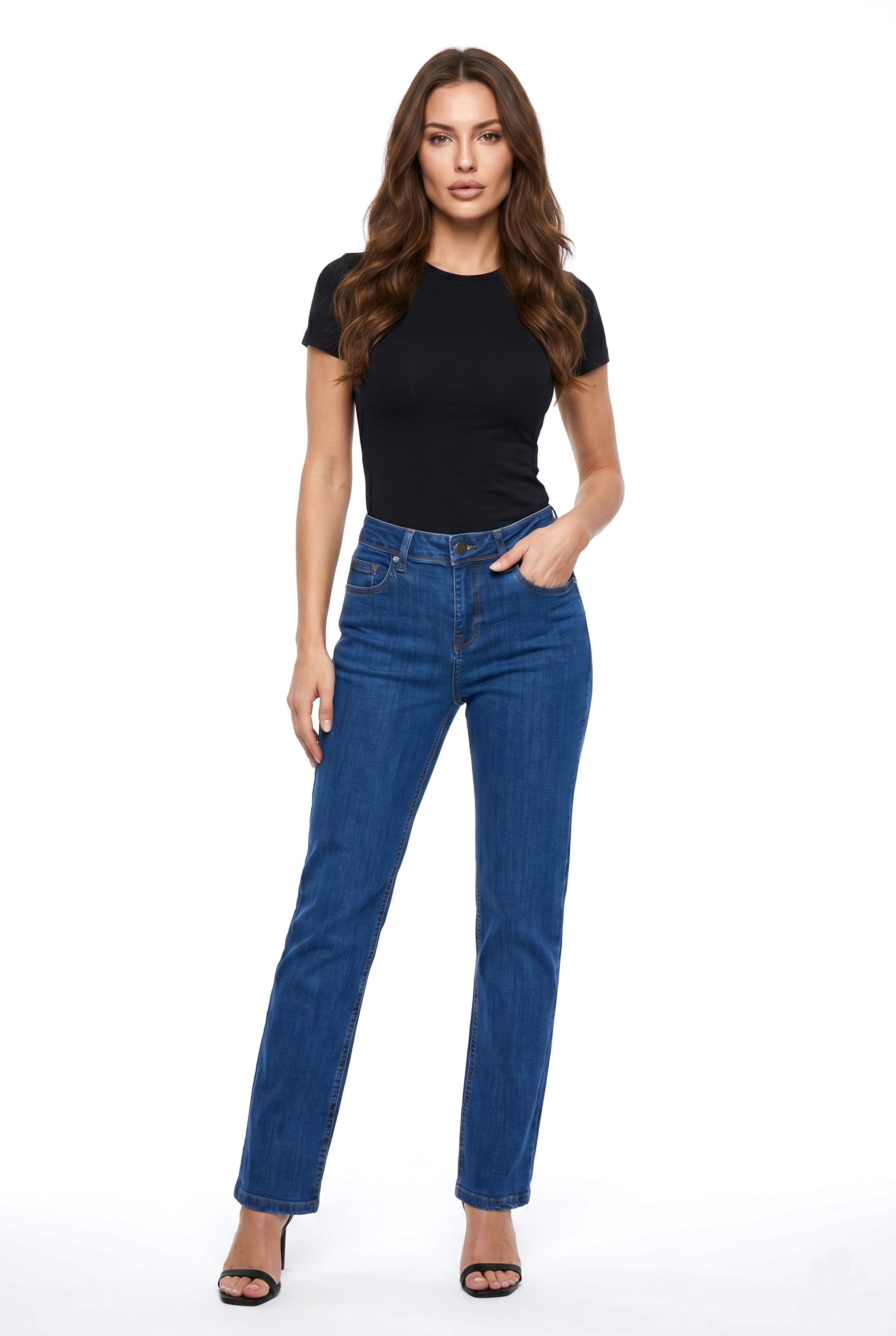 ESRA Straight-Jeans High Waist Damen Jeans Straight Leg Hose Stretch gerader Schnitt G2 Straight Jeans Damen Stretch Regular Jeans High Waist bis Plus Size