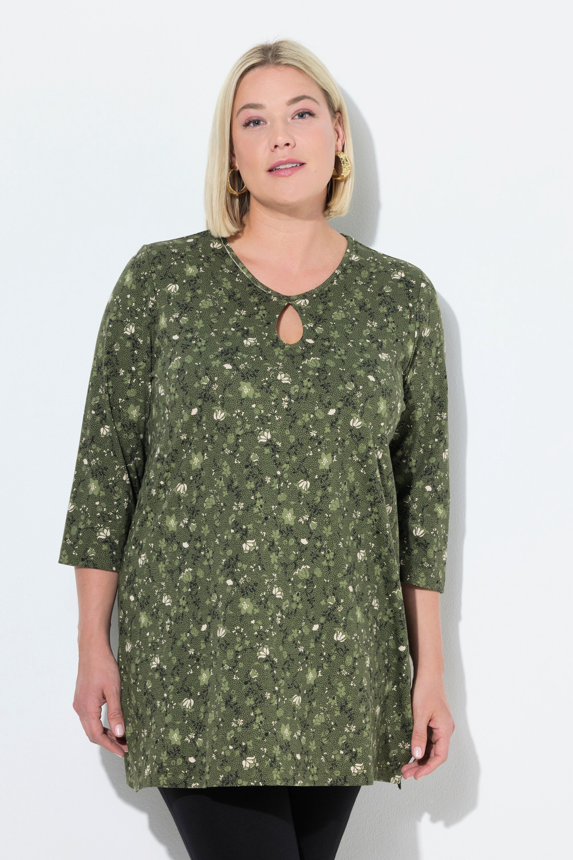 Ulla Popken Longshirt Longshirt A-Linie Rundhalsausschnitt 3/4-Arm günstig online kaufen