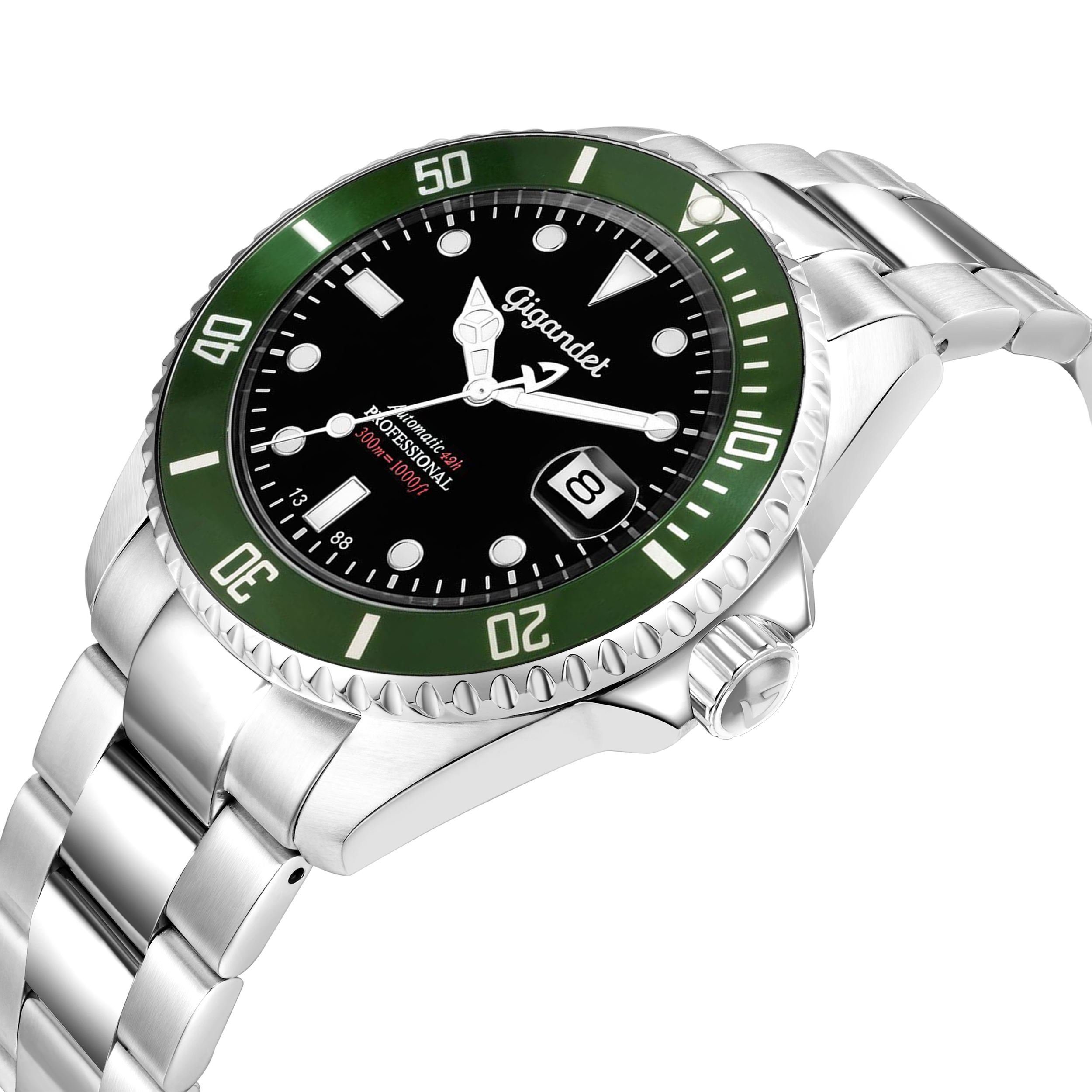 Gigandet Automatikuhr Herrenuhr, Armbanduhr, Taucheruhr, 43mm, SEA GROUND G2-005, Mineralglas, Aluminiumlünette, Schwarz, 30bar/300m wasserdicht