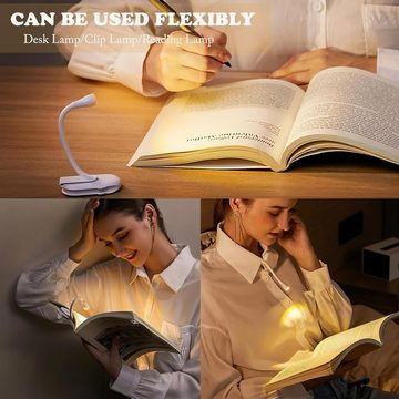 Gontence LED Leselampe Leseleuchte, Buchleuchte, zum Anklemmen, Buch-Leseleuchte, mit 3 Augenschutzmodi, Leseleuchte, Buchlampe, stufenloses Dimmen, wiederaufladbare Buchleuchte, 360°-Einstellung, Buch-Leseleuchte