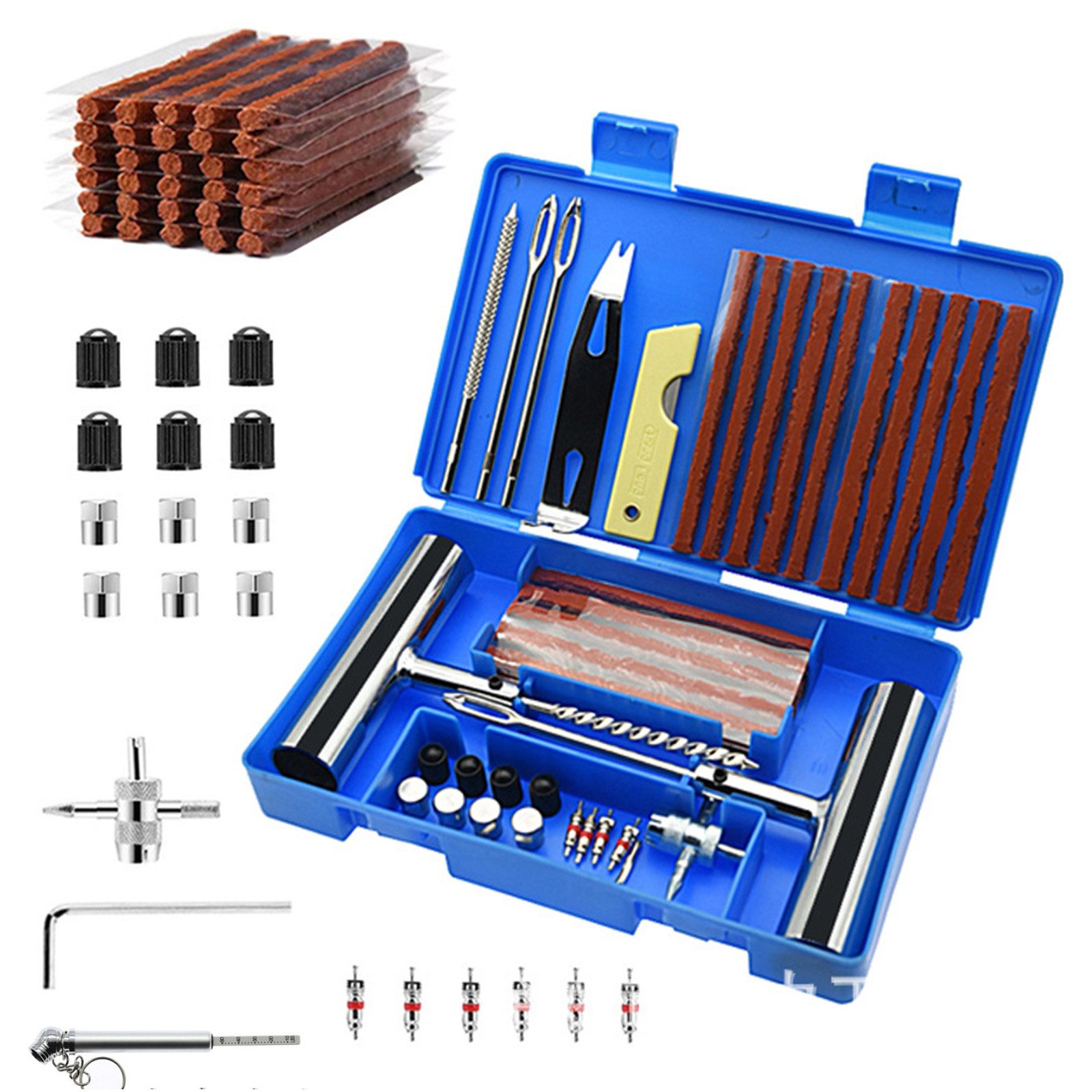 MOPUEA Reifen-Reparaturset Reifen-Reparaturset, 58-teiliges Set Autoreifen Reparaturset, Werkzeugset, 58-St., 58-teiliges Reifenreparaturset für schlauchlose Reifen, Langlebig, tragbar, ergonomisch, rostfrei, vielseitig