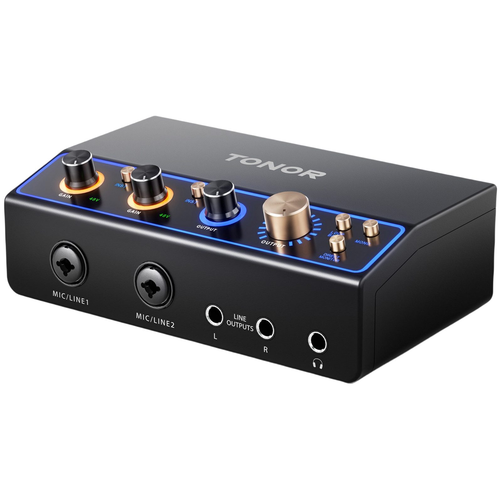 TONOR Audio Interface für ASMR Aufnahmen, 2-Kanal XLR Audio Mixer mit RGB Soundkarte
